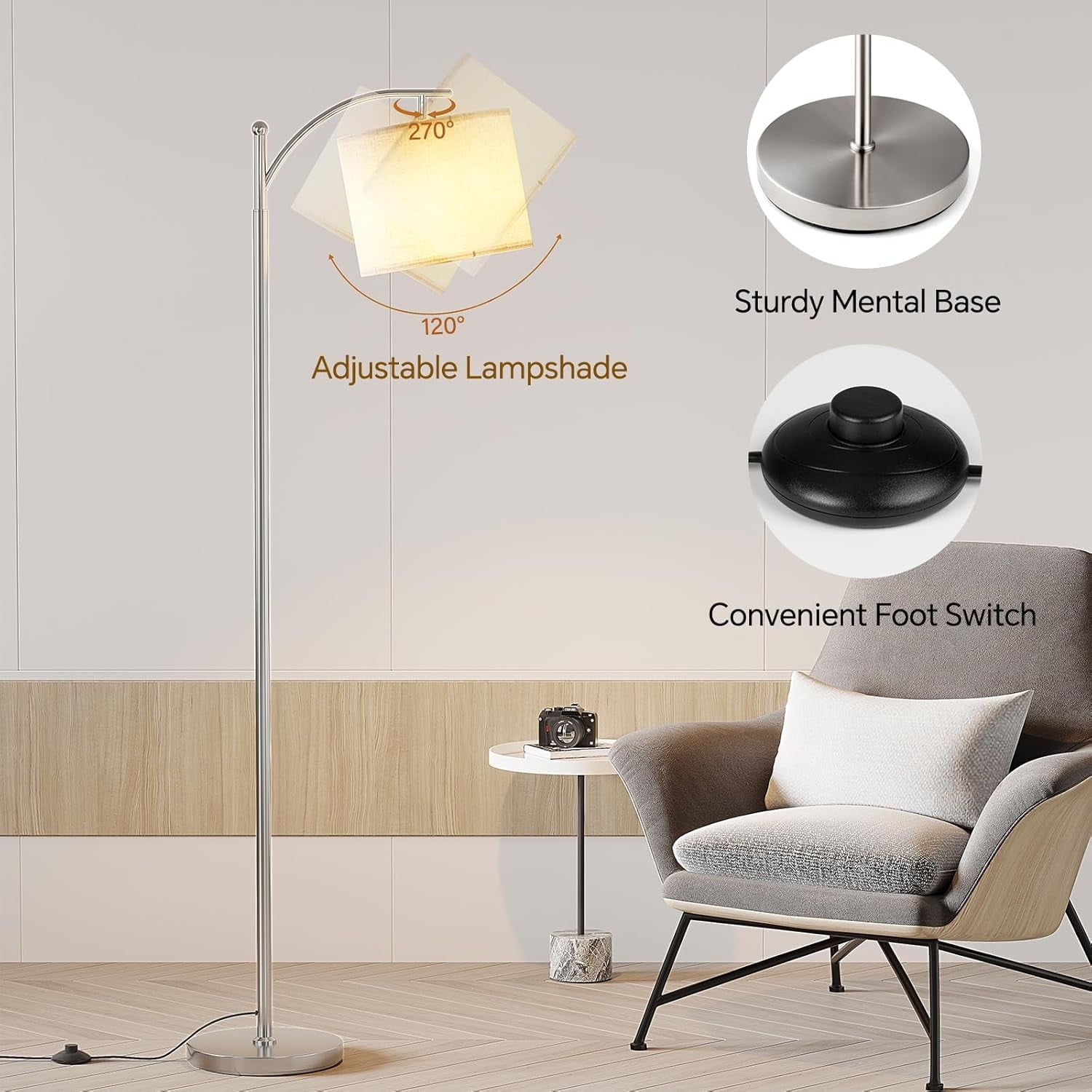 Cozylumi™ Arc Floor Lamp,Modern Floor Lamp with 9W 3 Color Temperatures Bulb,Metal