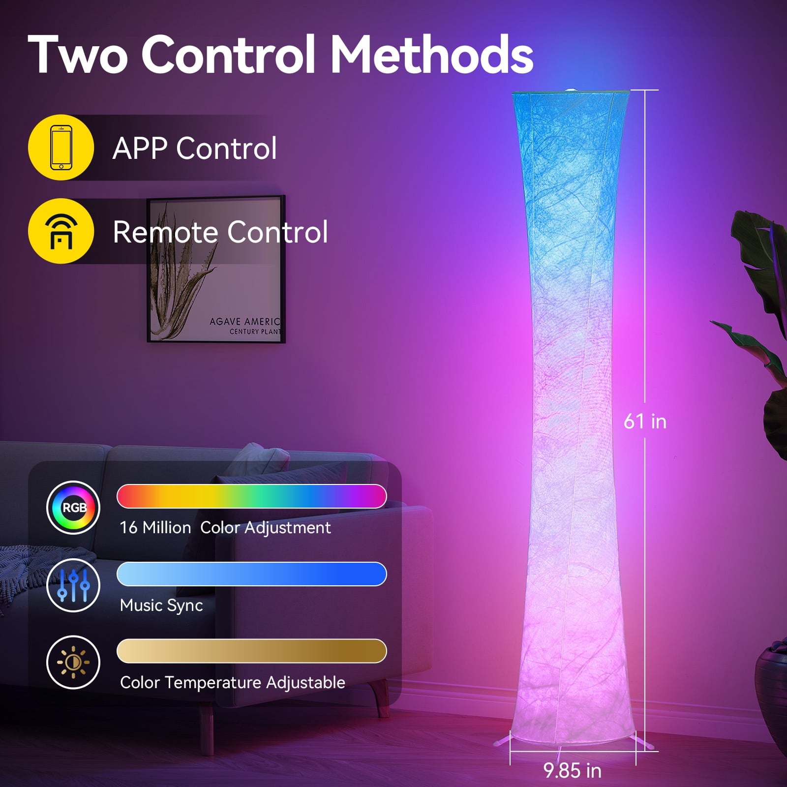 Cozylumi™ 61'' RGBIC LED Floor Lamp, 1800 LM Color Changing Lighting Modern Tall Lamp