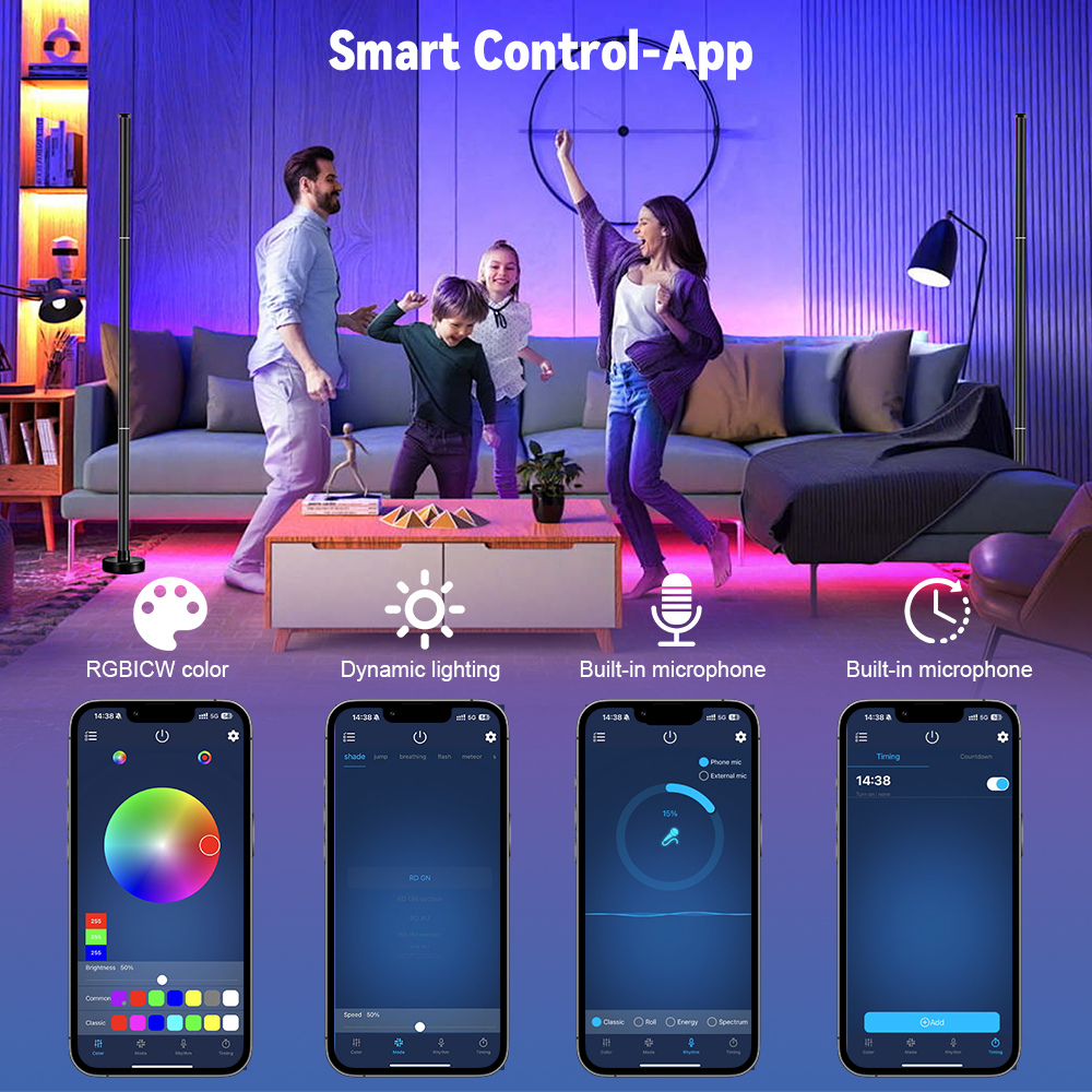 Cozylumi™ LED Corner Floor Lamp, LED Corner Lamp with App and Remote Control, RGB 16