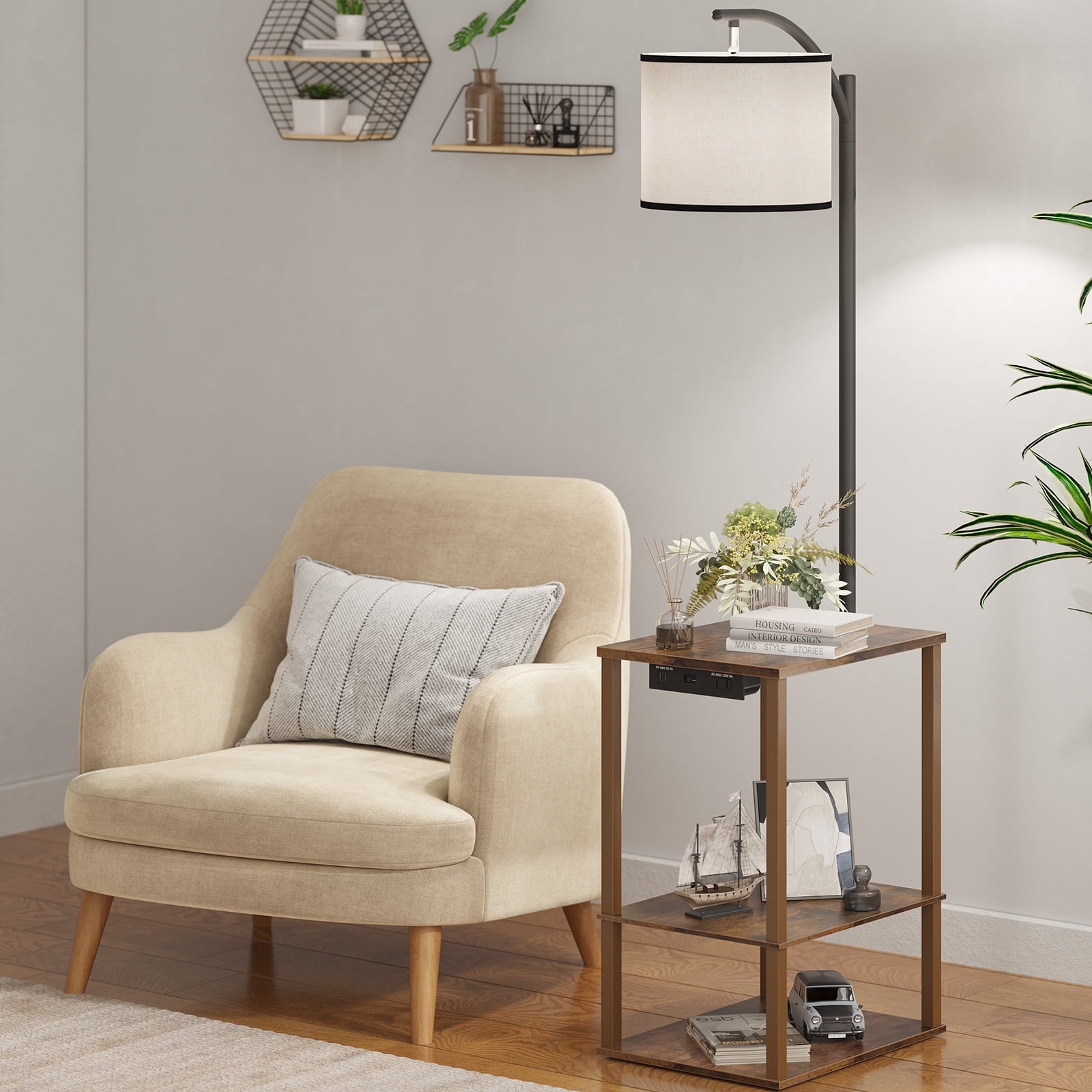 Cozylumi™ Floor Lamp with Table, Lamps for Living Room with USB Charging Station Port