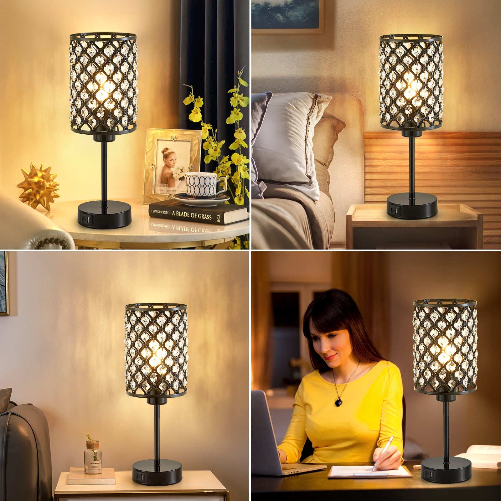 Cozylumi™ Crystal Table Lamp for Bedroom,Modern Dimmable Touch Lamp with Crystal