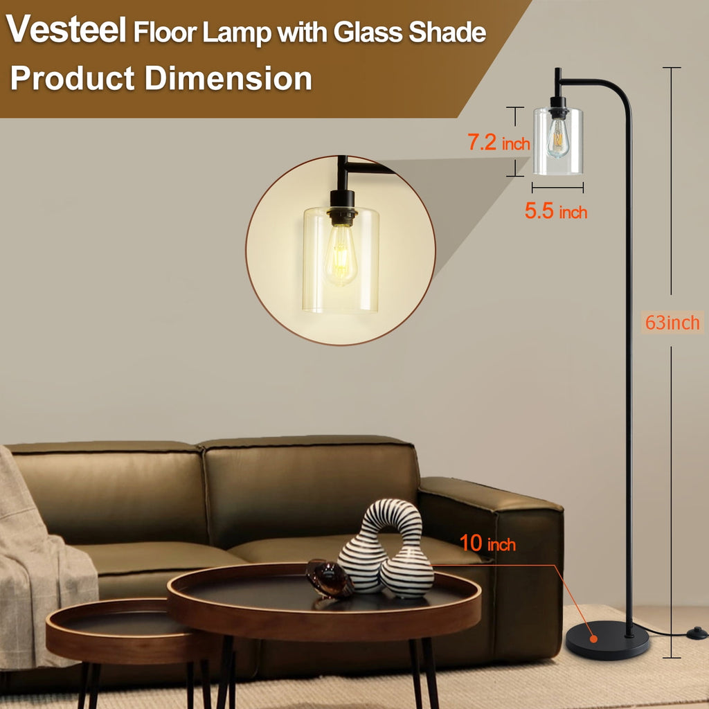 Cozylumi™ Vesteel Arc Floor Lamp for Living Room, Modern Standing Lamp with Glass