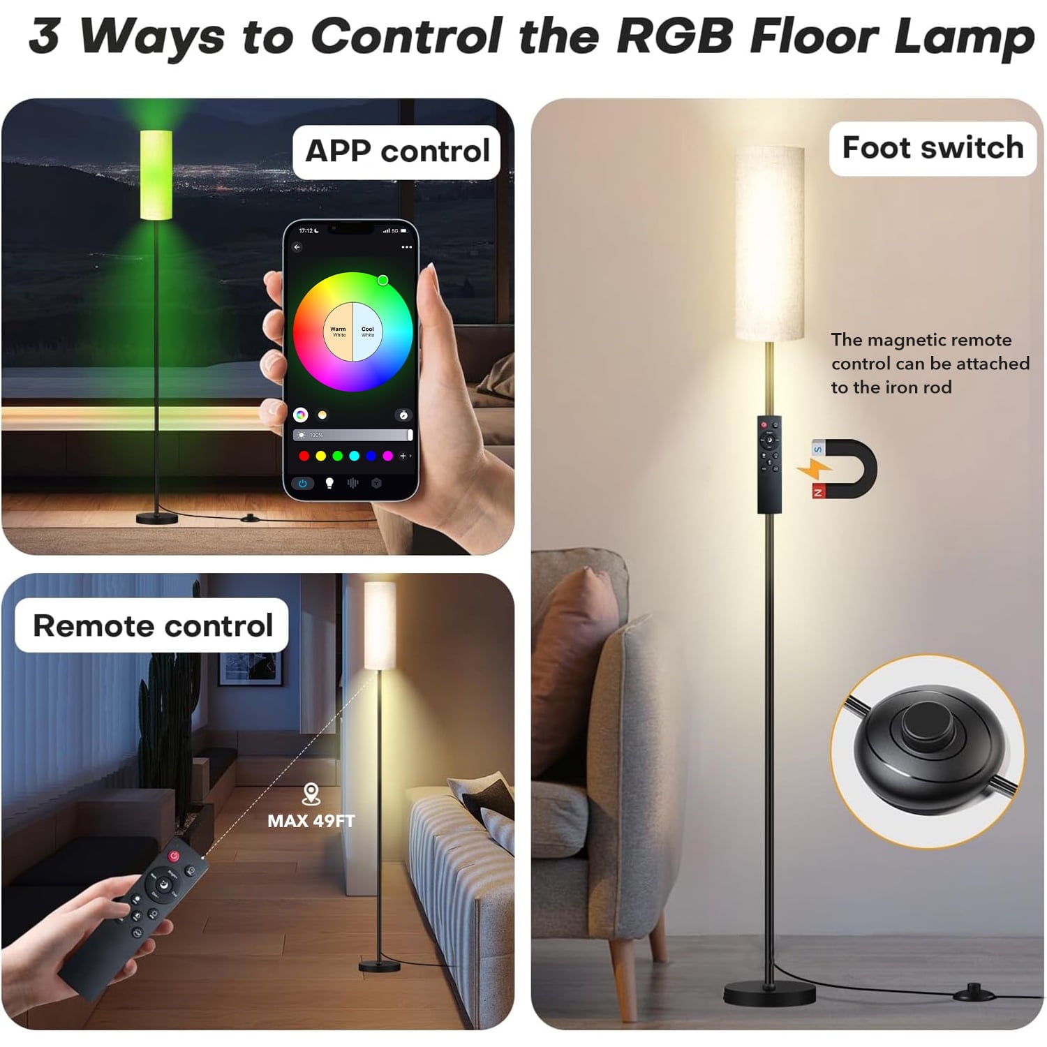 Cozylumi™ BN-LINK RGB Floor Lamp with Timer, Corner Lamp with Music Sync and 16 Million