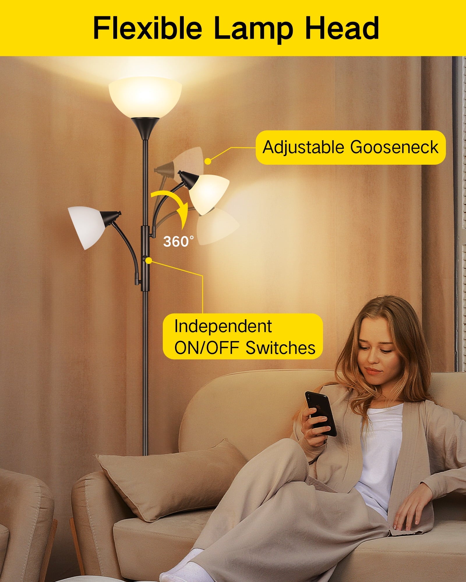 Cozylumi™ Floor Lamp with Reading Light for Living Room, LED Standing Lampwith Remote