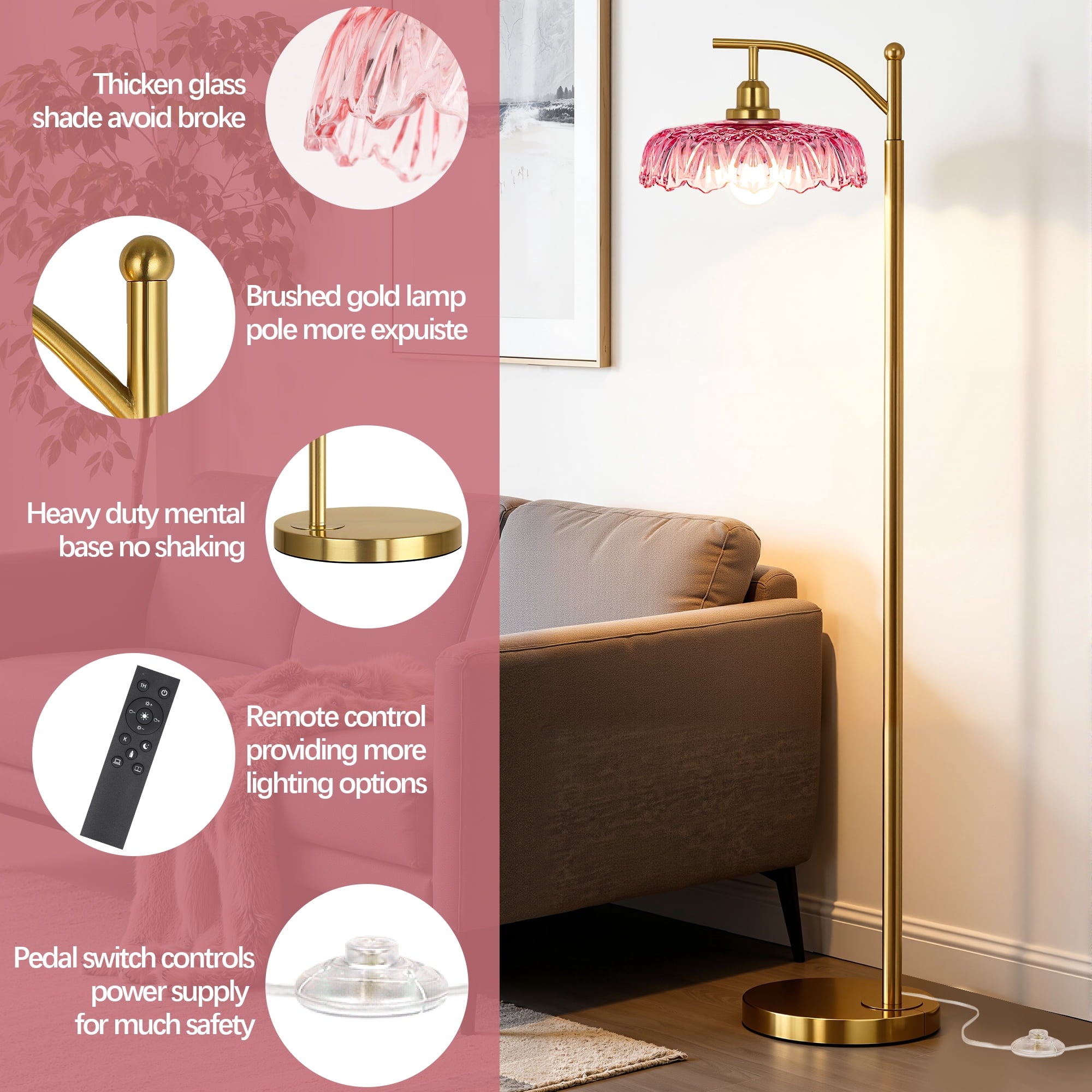 Cozylumi™ 68in Gold Floor Lamp for Living Room Mid Century Modern Standing Lamp with