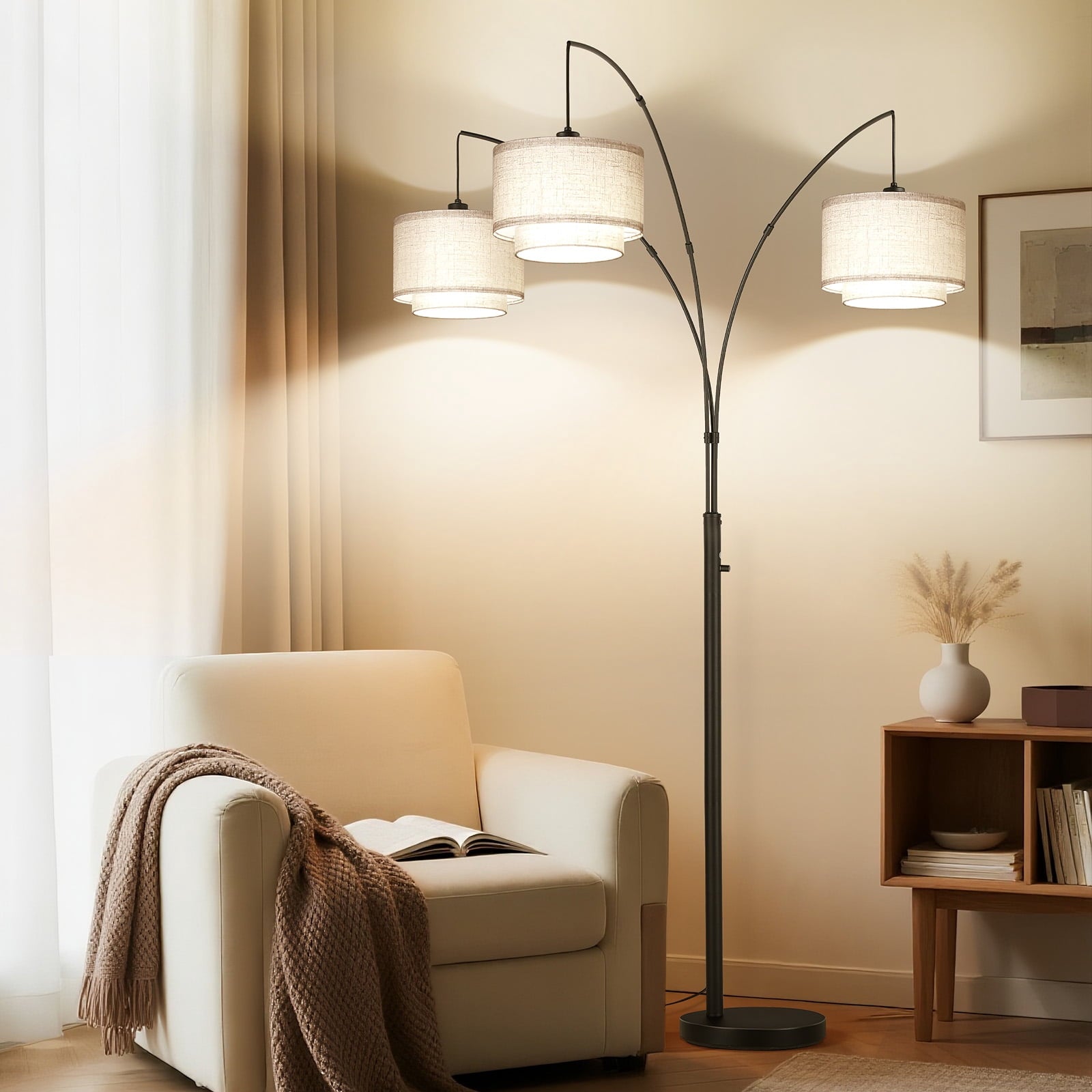 Cozylumi™ 3 Lights Tree Floor Lamp, 81.5" Tall Standing Lamp with Hanging Dual Drum
