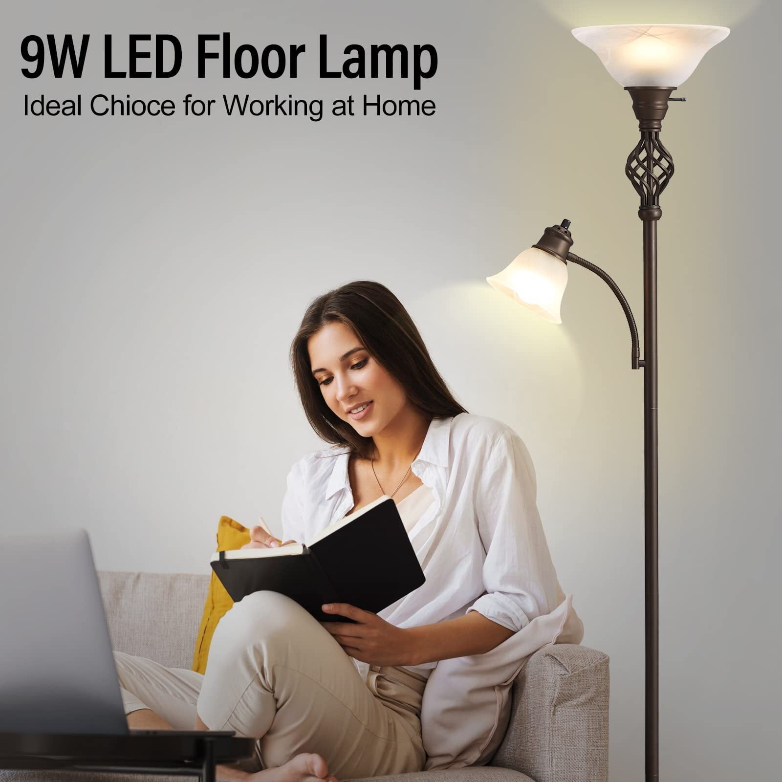 Cozylumi™ Floor Lamp for Living Room, LED Standing Reading Light for Bedroom with Glass