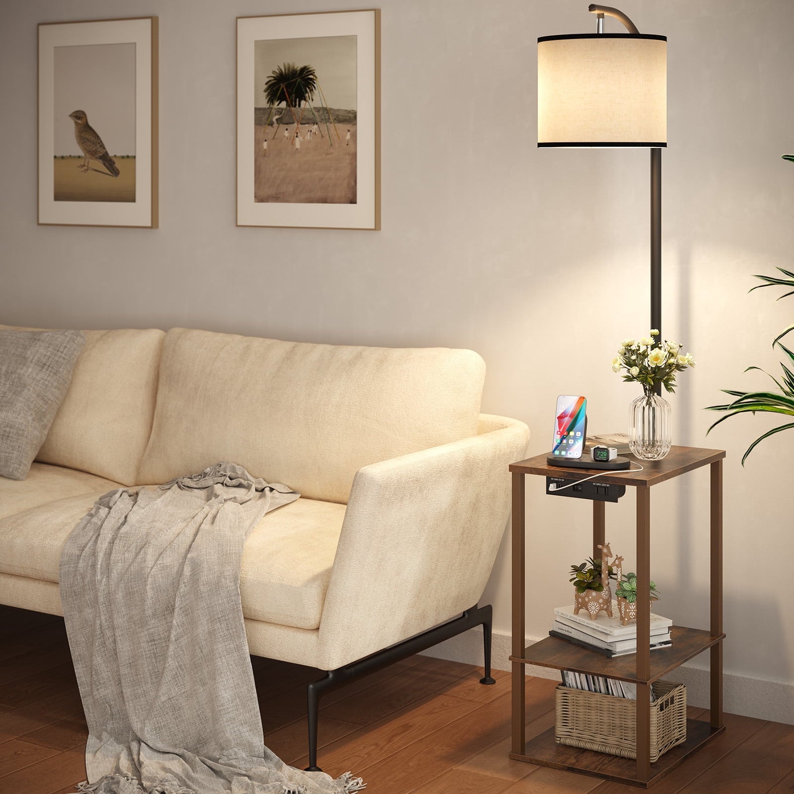 Cozylumi™ Floor Lamp with Table, Lamps for Living Room with USB Charging Station Port
