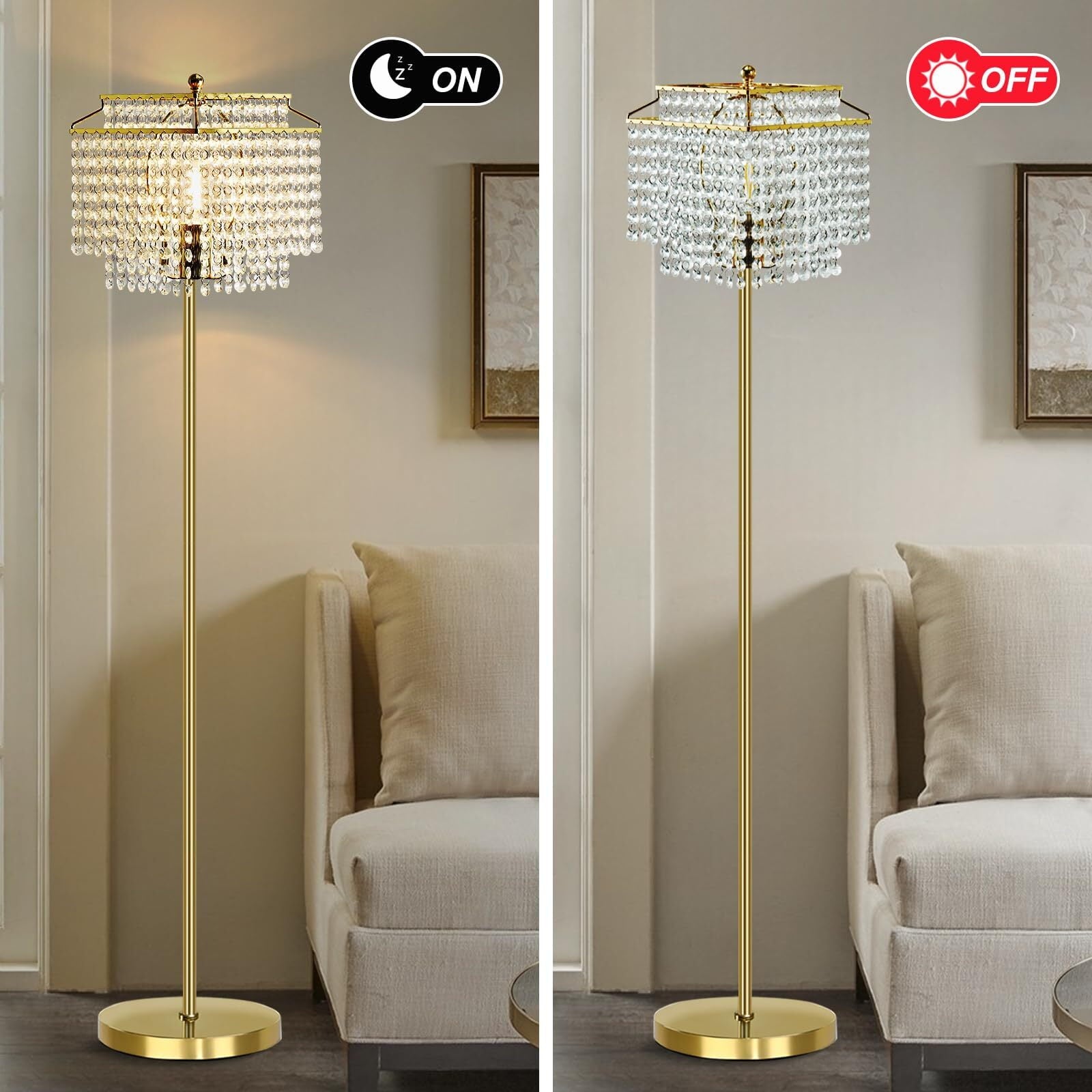 Cozylumi™ Gold Crystal Floor Lamp , Modern Standing Lamps with Double-Layer Lampshade