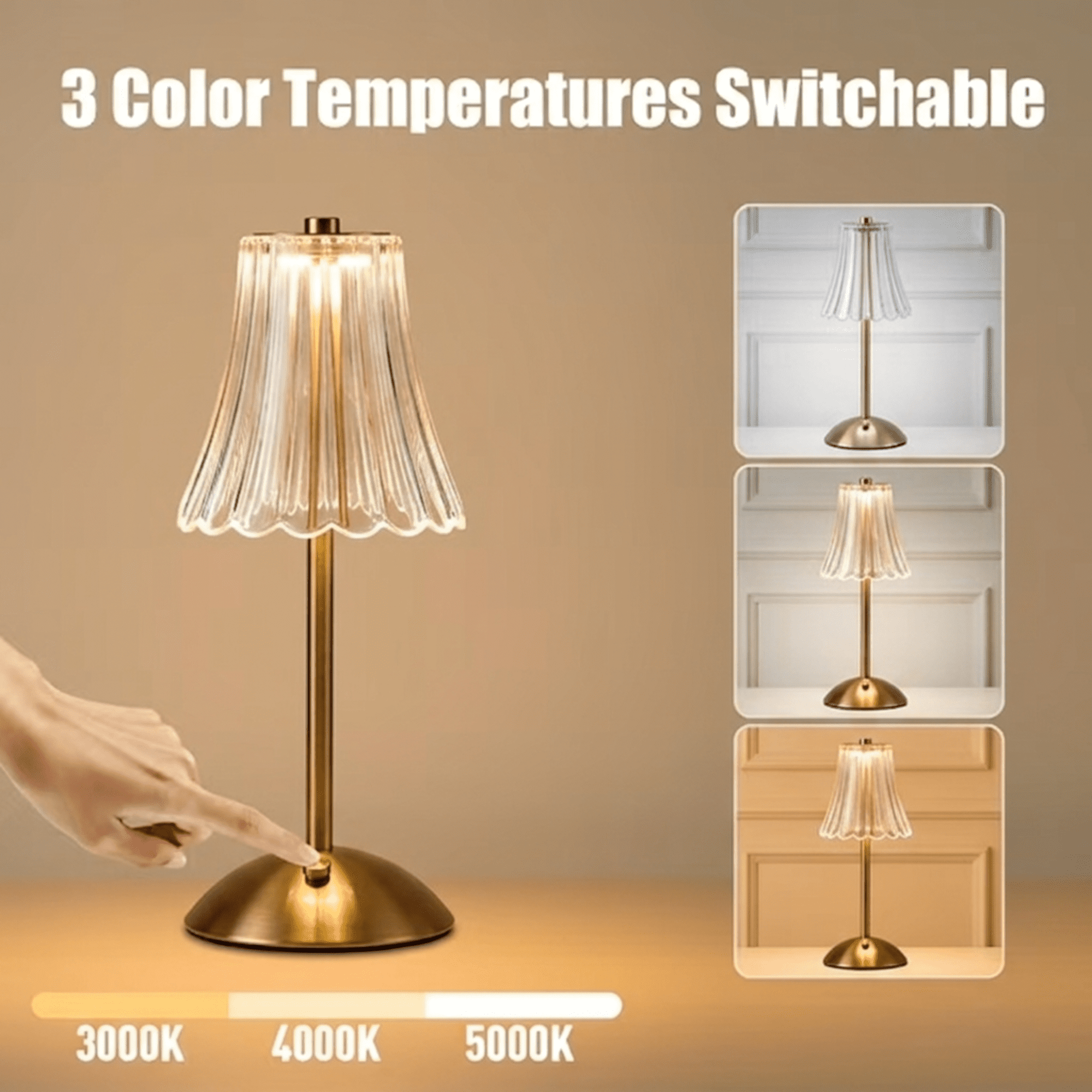 Cozylumi™ Cordless Table Lamp, 3 Color Temperatures & Stepless Dimming, Table Lamp with