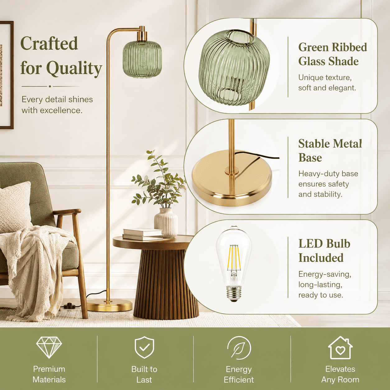 Cozylumi™ Laybasic Vintage Floor Lamps for Living Room, Mid Century Modern Standing