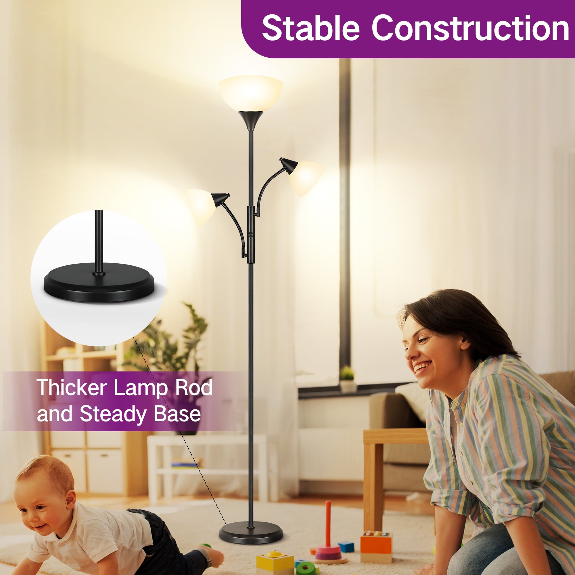 Cozylumi™ Floor Lamp with Reading Light for Living Room, LED Standing Lampwith Remote