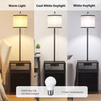 Cozylumi™ Floor Lamp with Table & 2 Drawers, Lamp with USB Port and Outlet, 3 Color Led