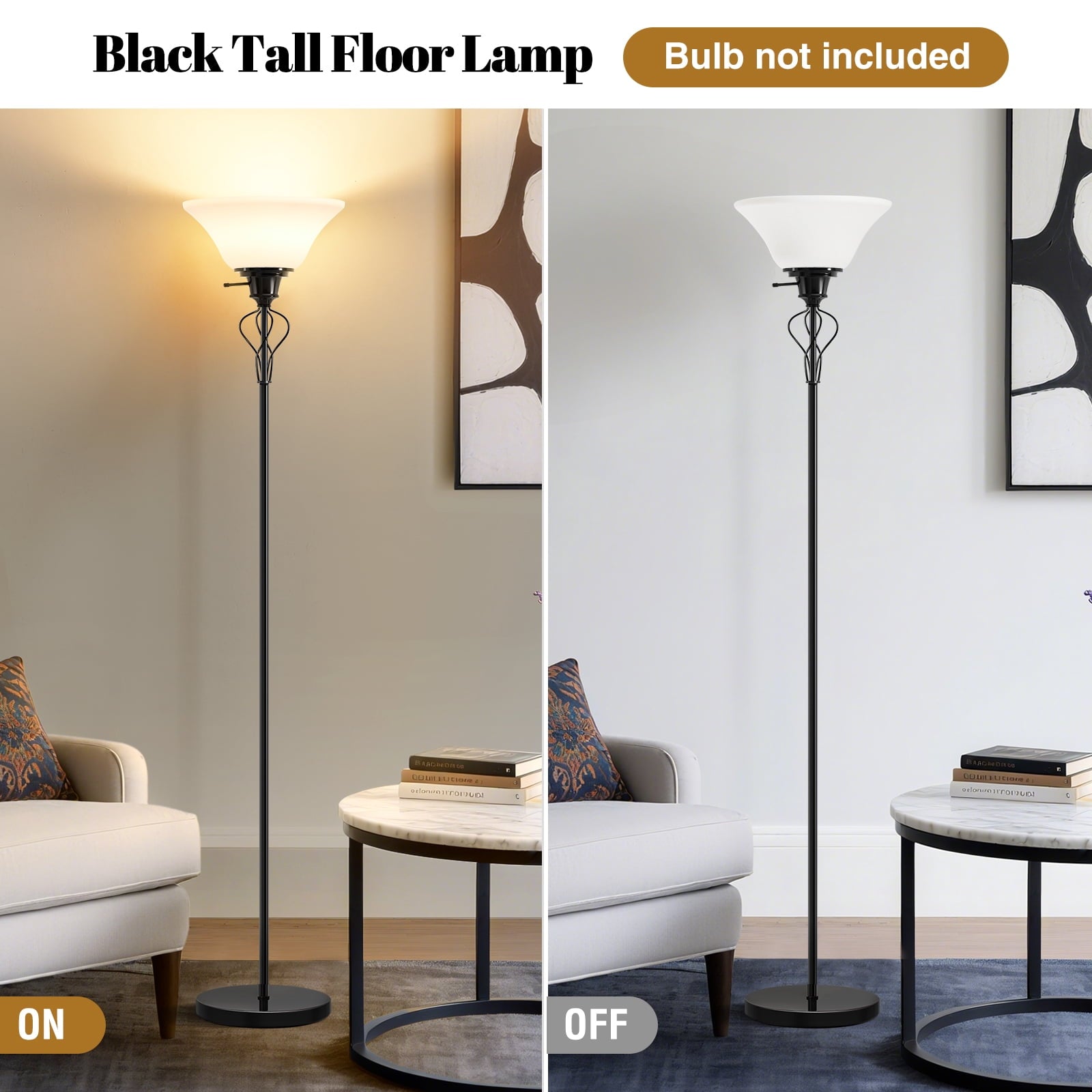 Cozylumi™ Floor Lamp for Living Room,70in Black Standing Lamps with Sturdy Metal Base