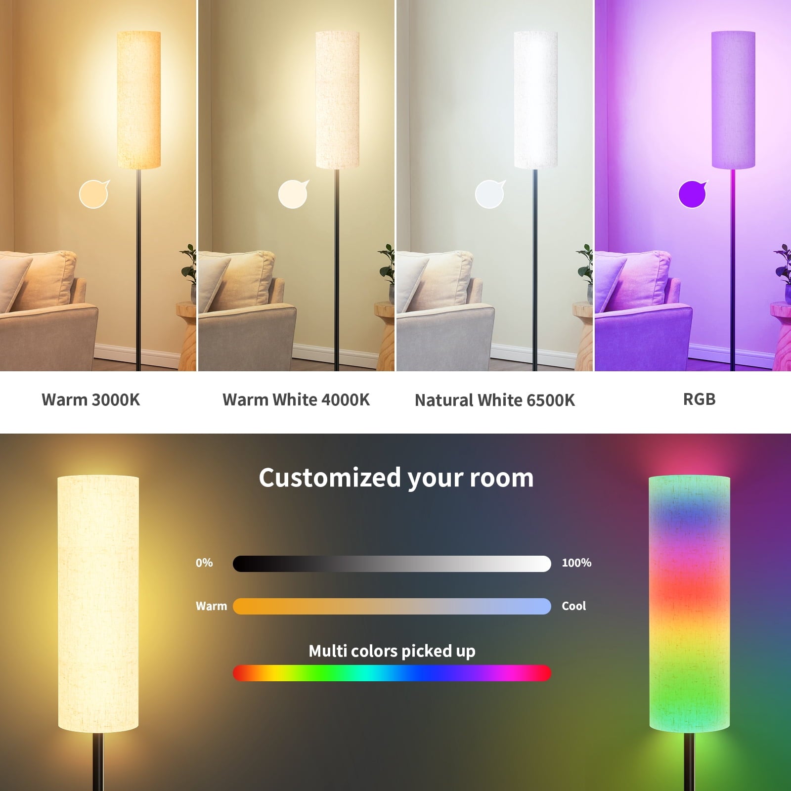 Cozylumi™ 67" Floor Lamp, 16 Million Color Changing Smart LED Lamp with Music Sync, APP