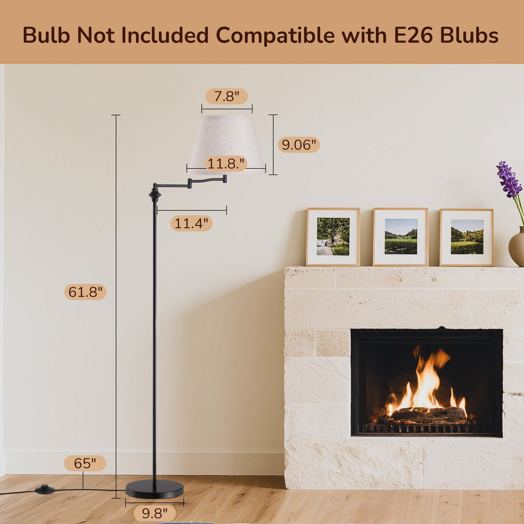 Cozylumi™ 62in Floor Lamps with Swing Arm for Living Room, Retro 350° Adjustable