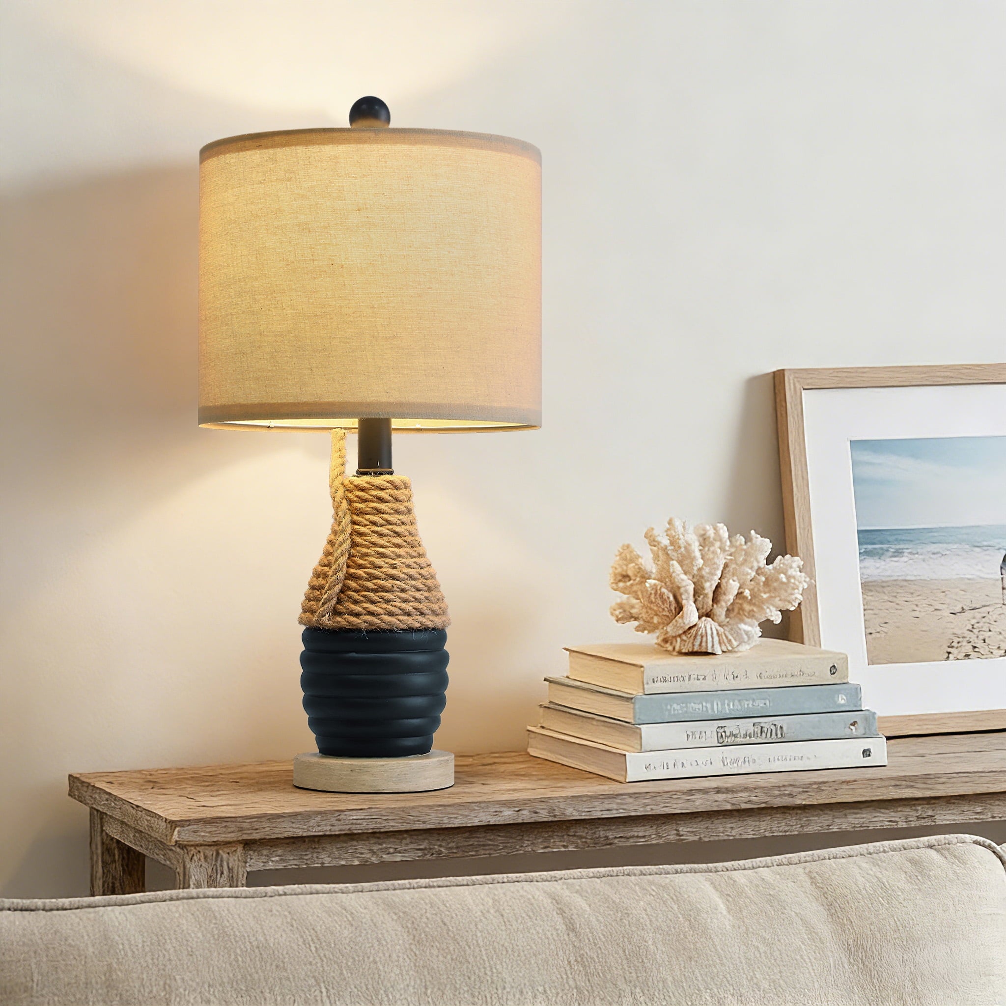 Cozylumi™ Farmhouse Table Lamp for Living Room Bedroom 20" Coastal Navy Blue