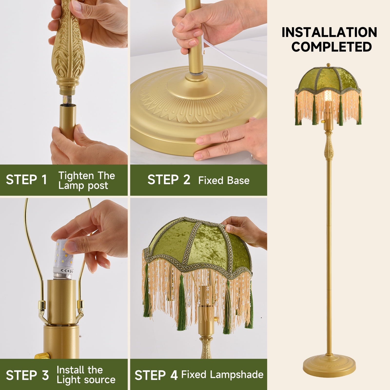 Cozylumi™ Retro tassel floor lamp with adjustable light simple upright metal base LED