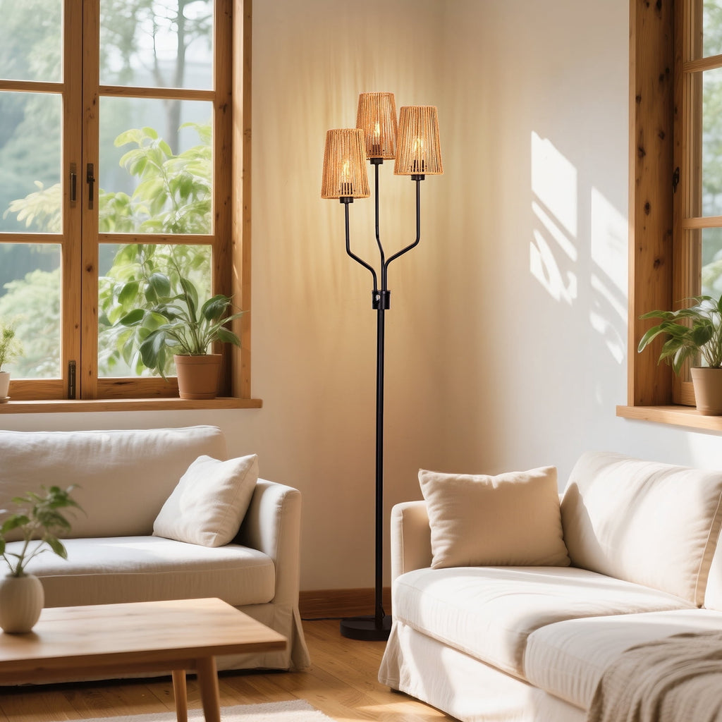 Cozylumi™ Rattan Floor Lamp, Floor Lamps for Living Room with 3 Tier Dimmable Lighting