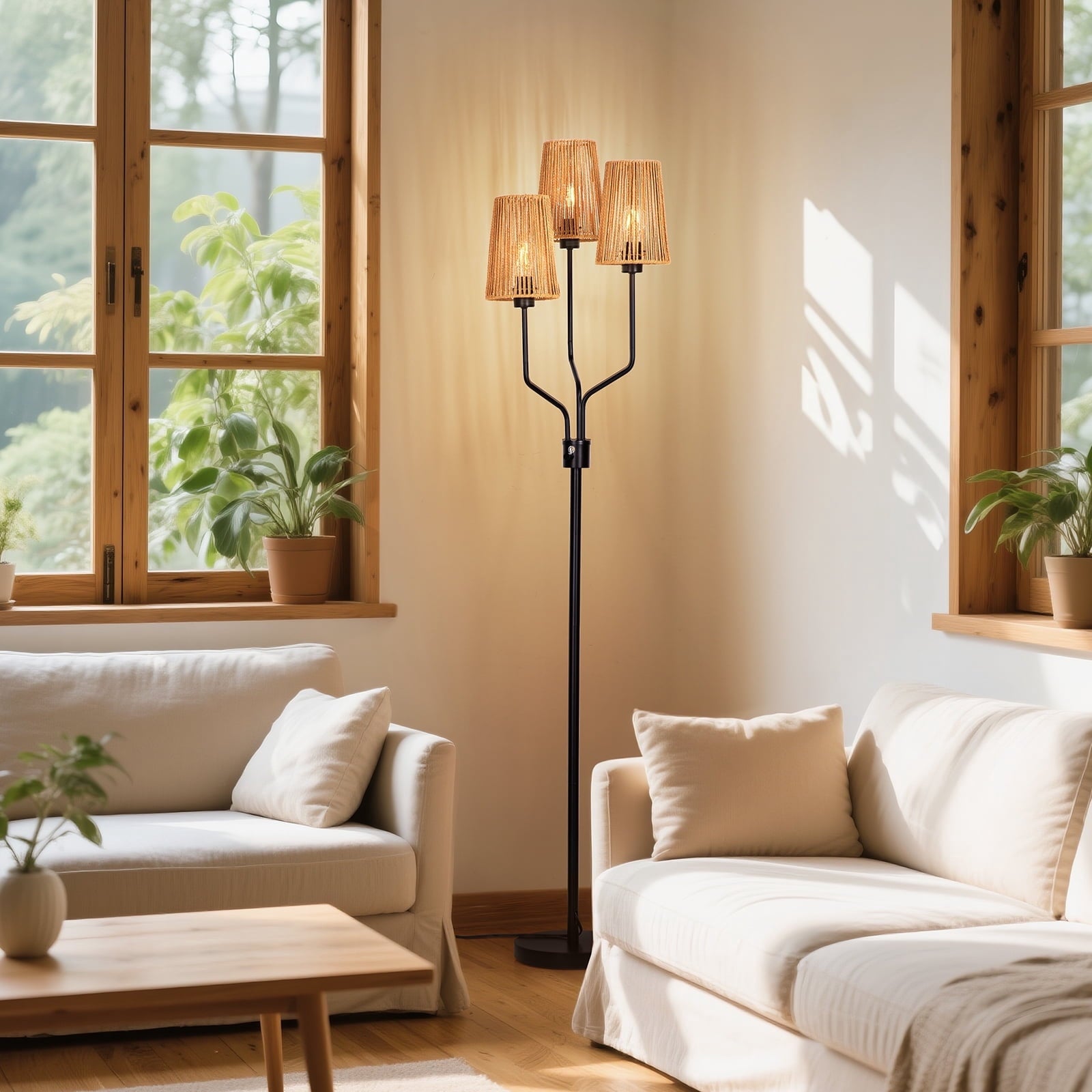 Cozylumi™ Rattan Floor Lamp, Floor Lamps for Living Room with 3 Tier Dimmable Lighting