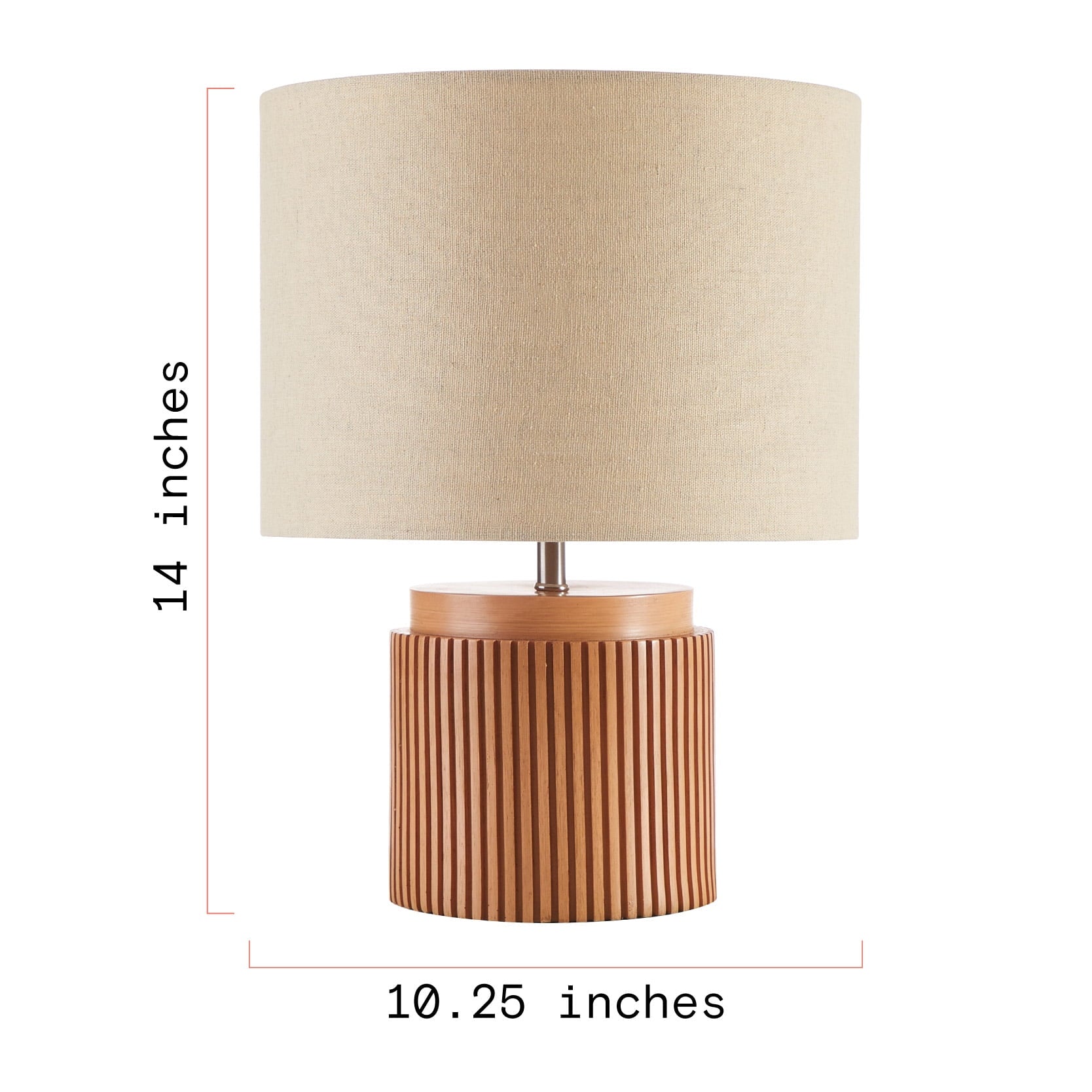 Cozylumi™ Beautiful 10.25" x 10.25" x 14" Brown Faux Ribbed Wood Table Lamp by Drew