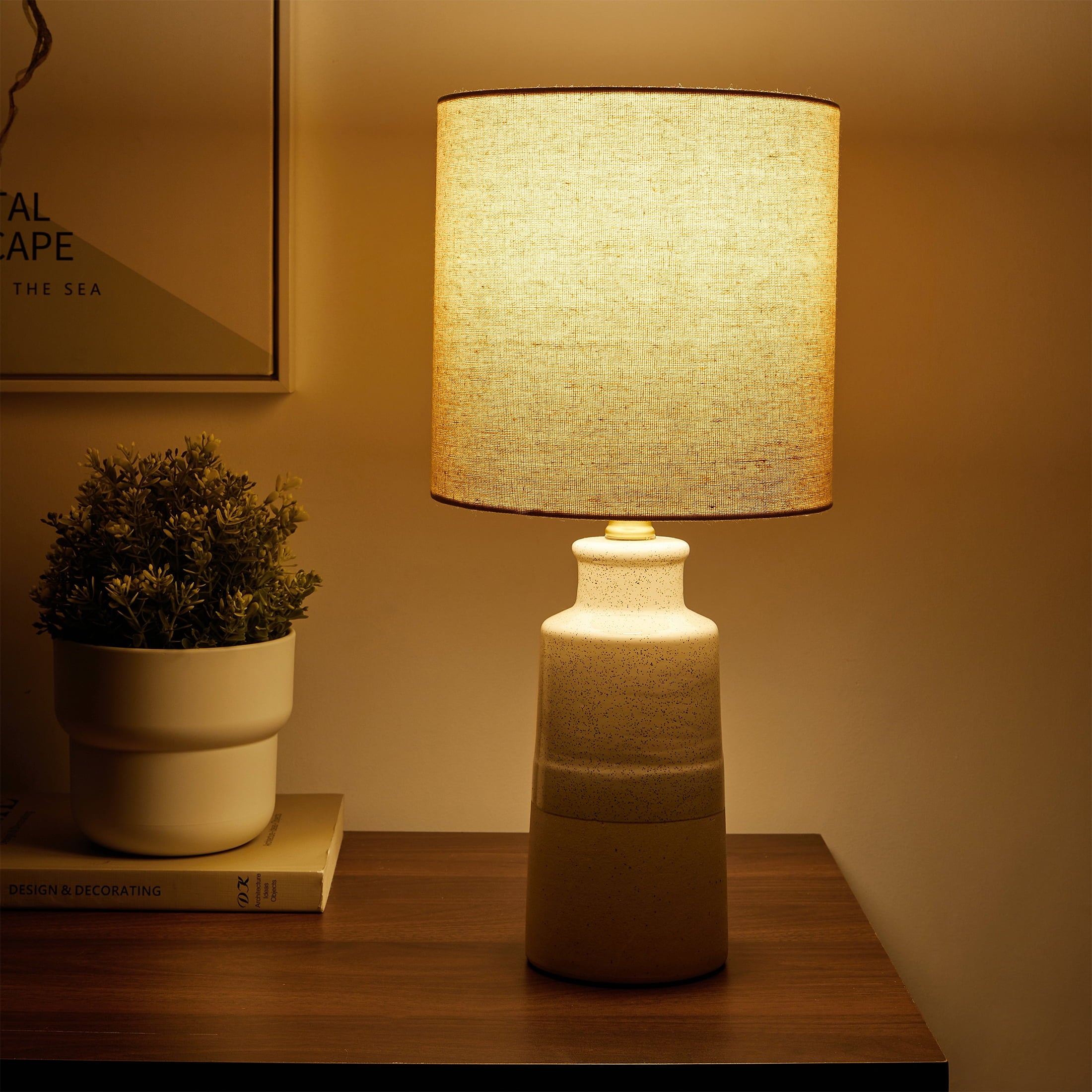Cozylumi™ 17 in Reactive Glaze Ceramic Table Lamp with Off-White Shade
