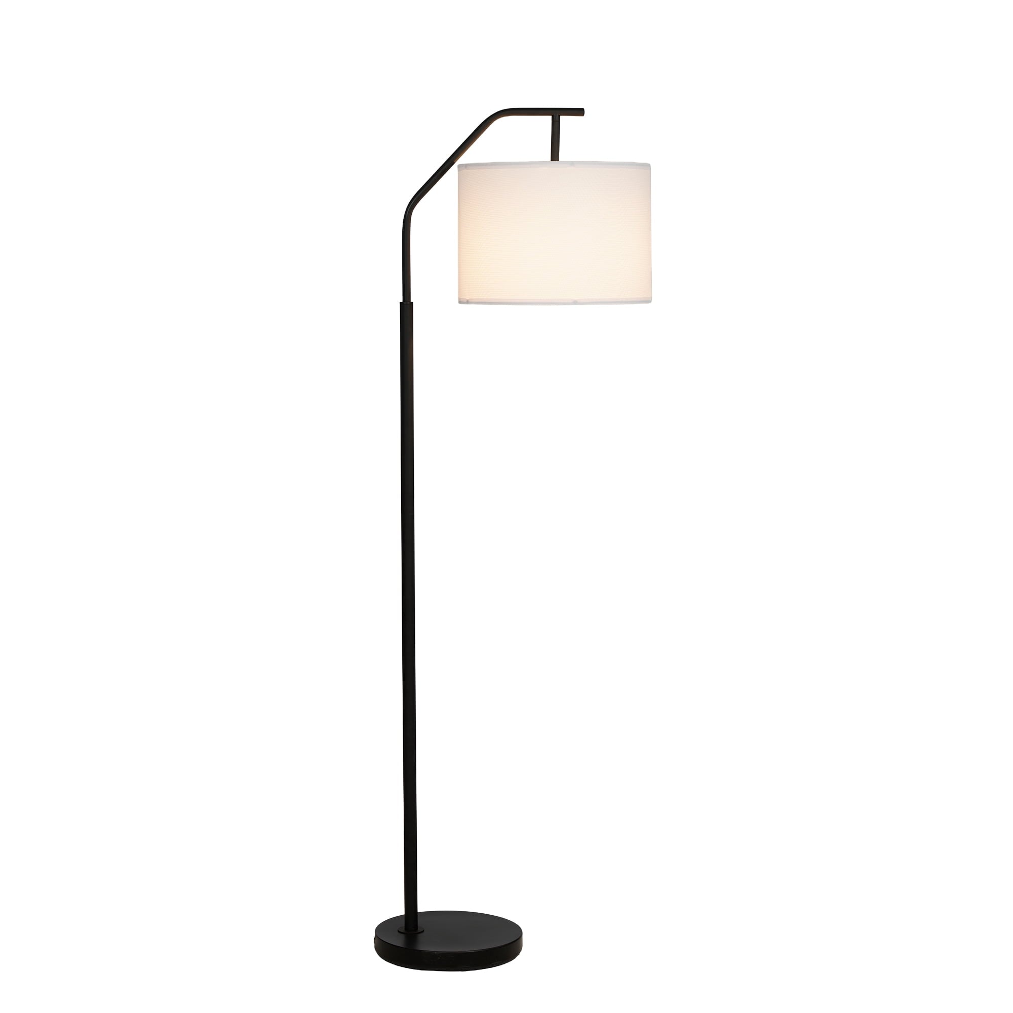 Cozylumi™ 62 in Black Metal Angled Downbridge Floor Lamp with White Linen Shade