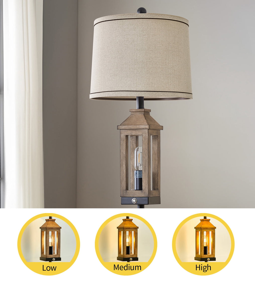 Cozylumi™ 63" 3 Way Dimmable Farmhouse Floor Lamp with 2 Light Sources ,Brown Metal