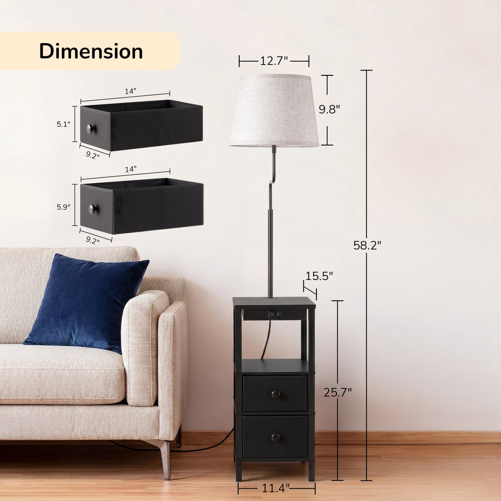 Cozylumi™ 58.2in Floor Lamps with Table for Living Room, USB Charge, Rustic Farmhouse