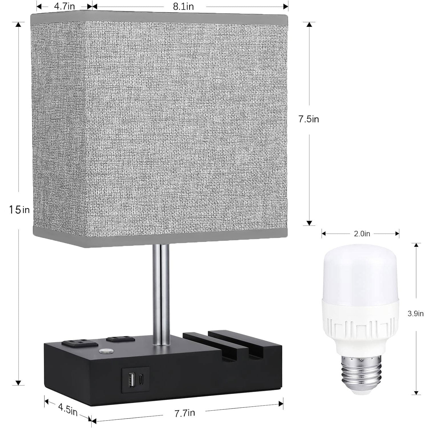 Cozylumi™ GVDV HOME Table Lamp for Bedroom with Fast USB A&C Charging Ports, Bedside