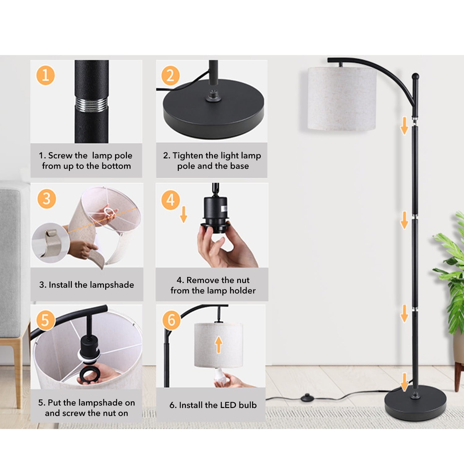Cozylumi™ BN-LINK Dimmable Floor Lamp with 3 Color Temperatures, Standing Lamp with