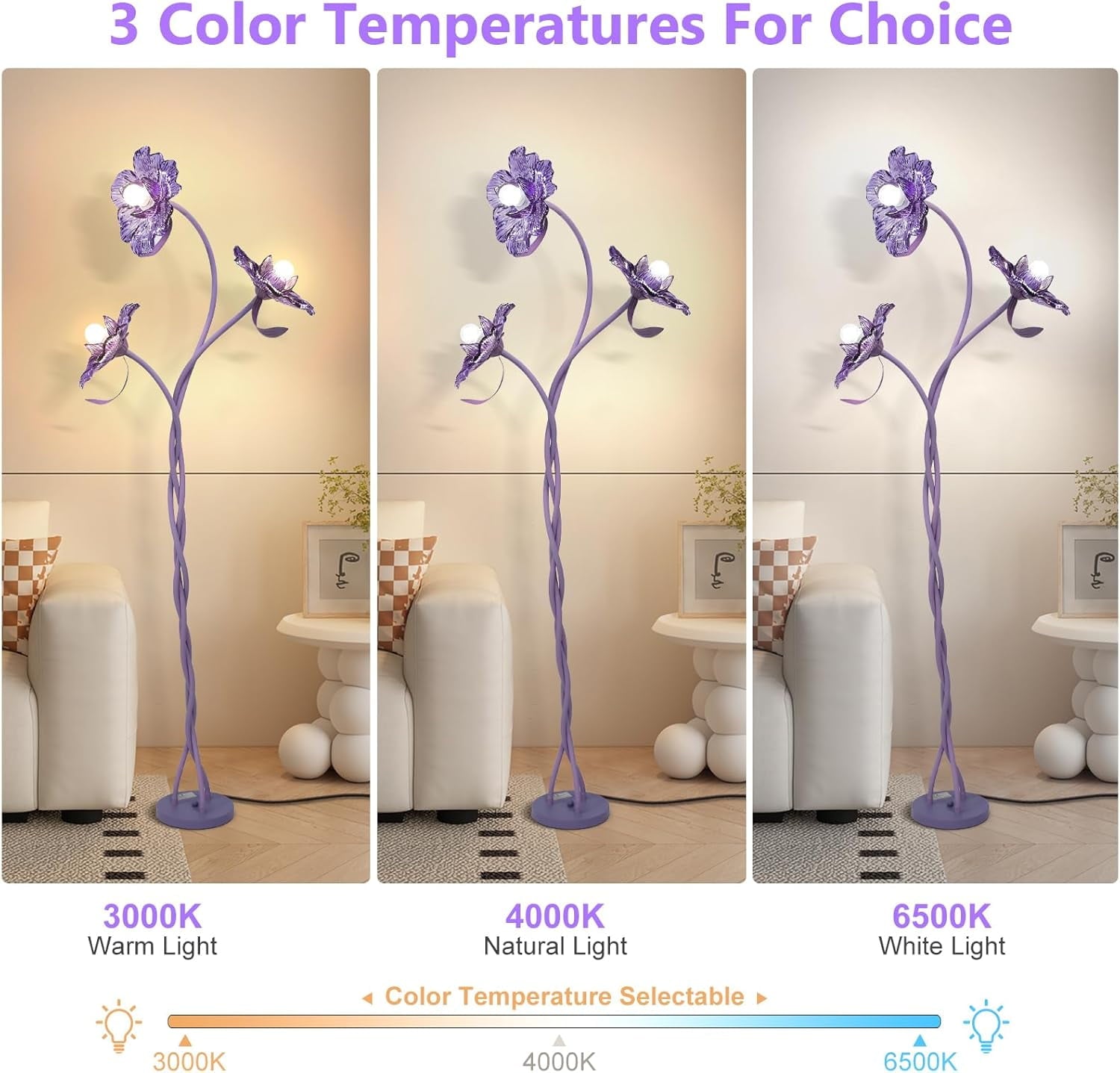 Cozylumi™ Vintage Flower Floor Lamp for Girls' Bedroom, Cute 3 Heads Floor Reading