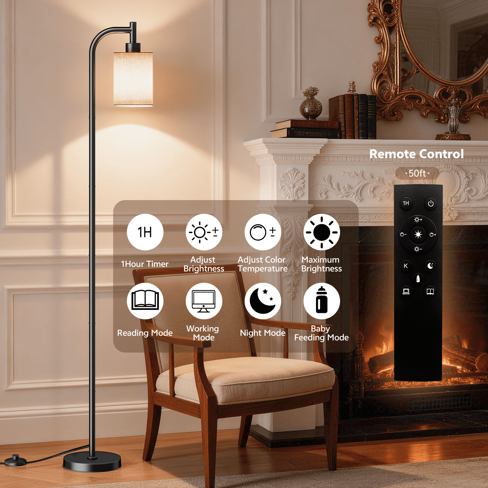 Cozylumi™ Floor Lamps for Living Room,3-Way Dimmable Standing Lamps with White