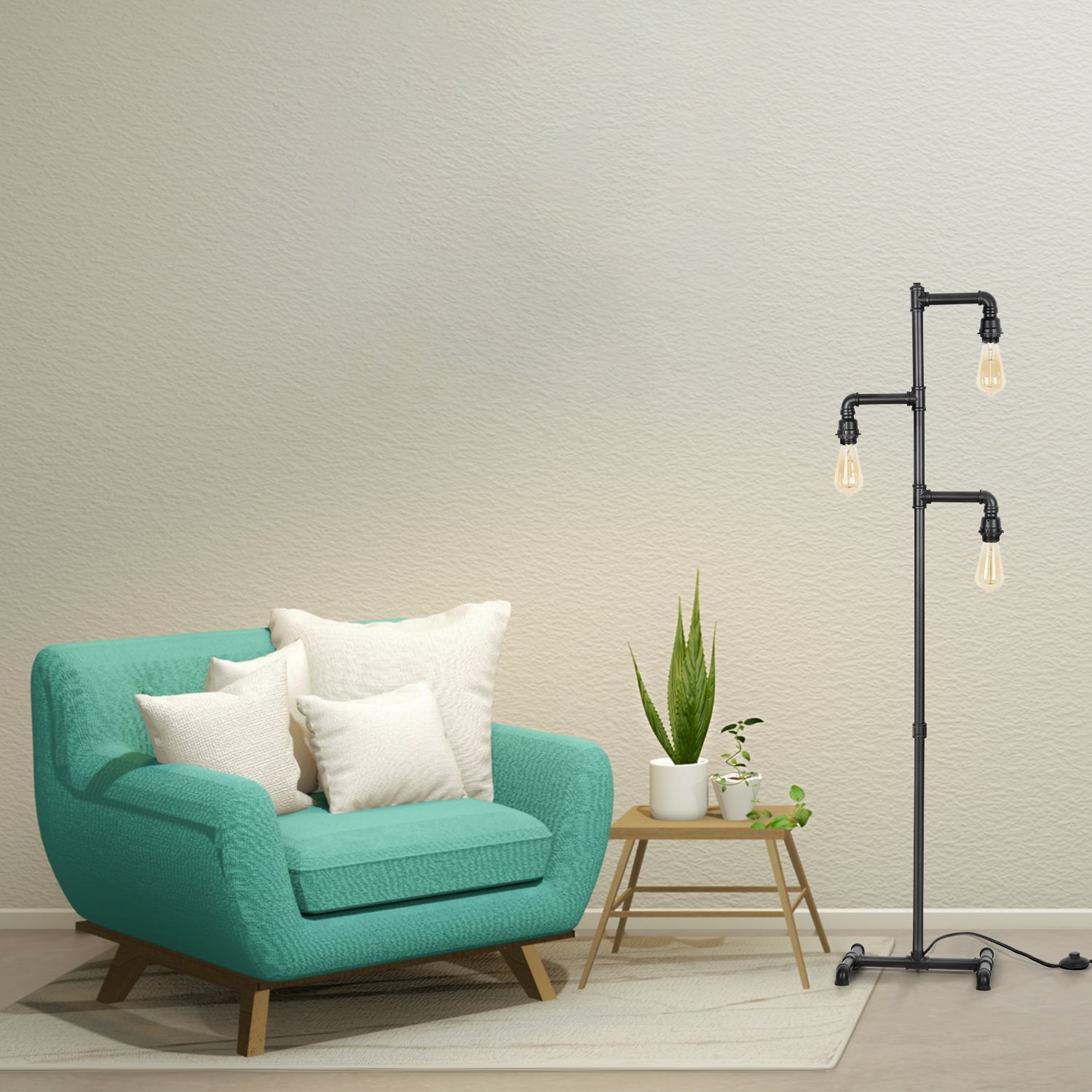 Cozylumi™ Industrial Tree Floor Lamp with 3 Adjustable Rotating Lights, E26 Edison Bulb