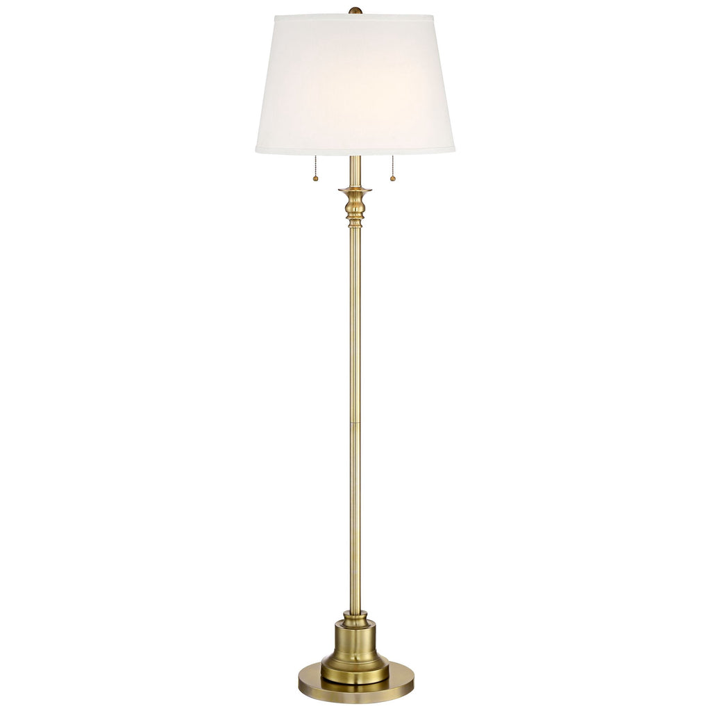 Cozylumi™ Vintage Floor Lamp 58" Tall Brushed Antique Brass Metal Off White Linen Drum