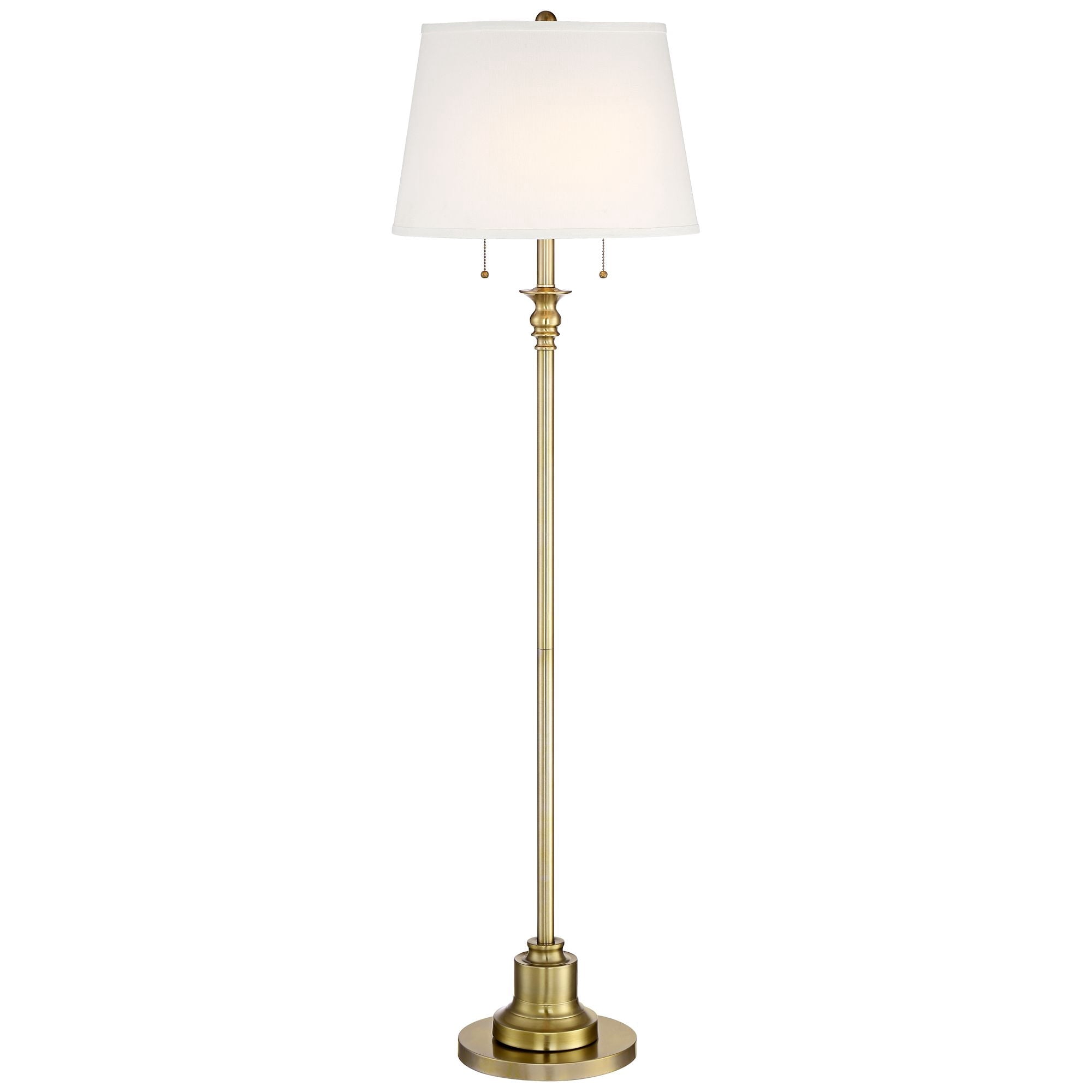 Cozylumi™ Vintage Floor Lamp 58" Tall Brushed Antique Brass Metal Off White Linen Drum