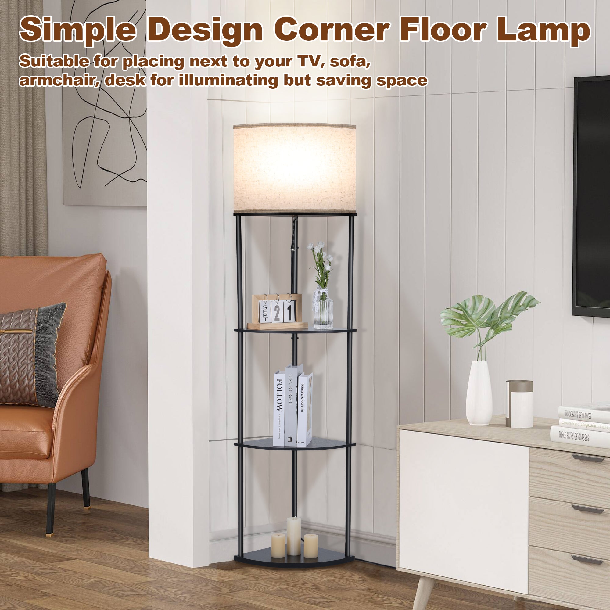 Cozylumi™ Vesteel Corner Floor Lamp for Living Room, Standing Lamps with with 3-Tier