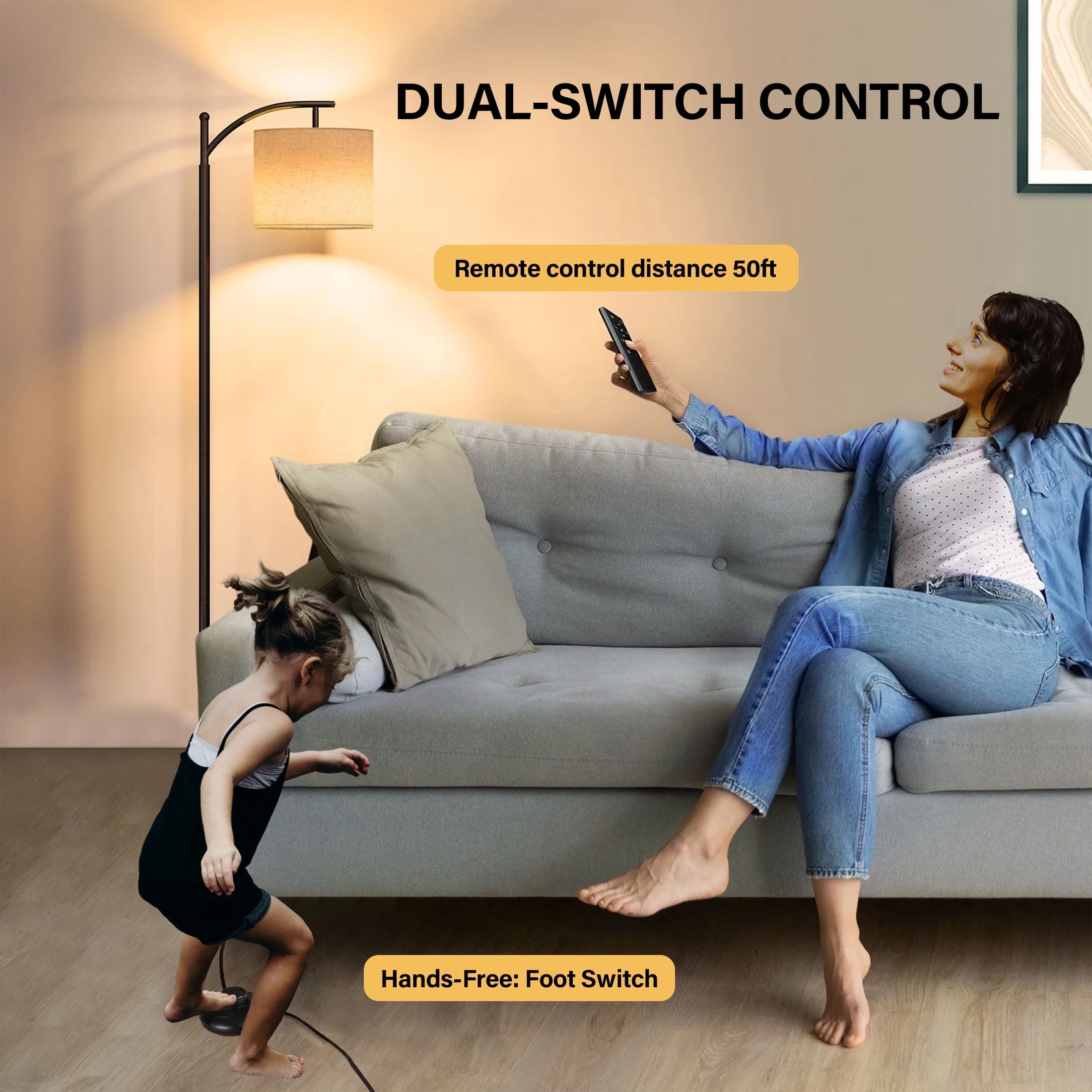 Cozylumi™ Floor Lamp for Living Room, Arc Standing Lamp with Remote Control, Dimmable