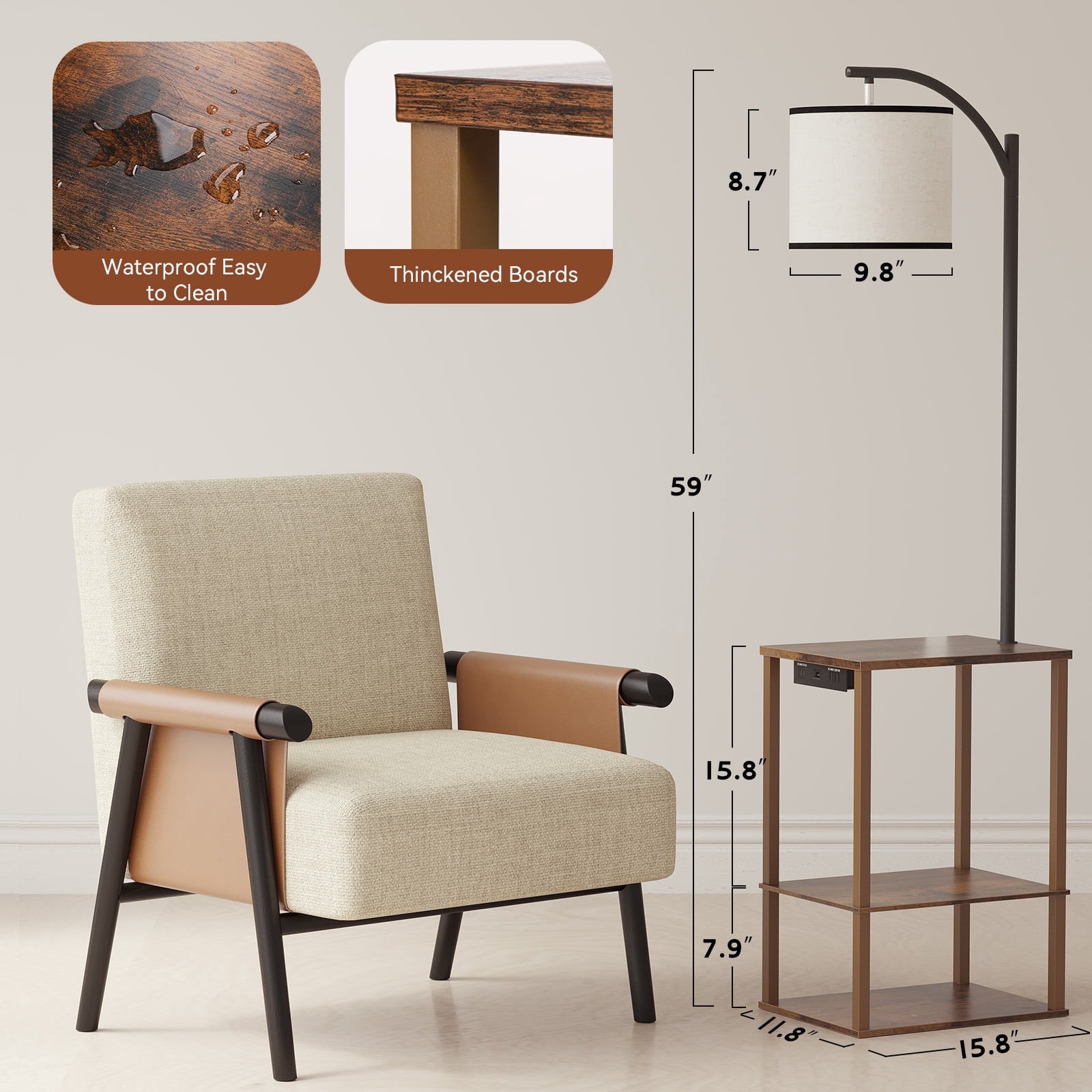 Cozylumi™ Floor Lamp with Table, Lamps for Living Room with USB Charging Station Port