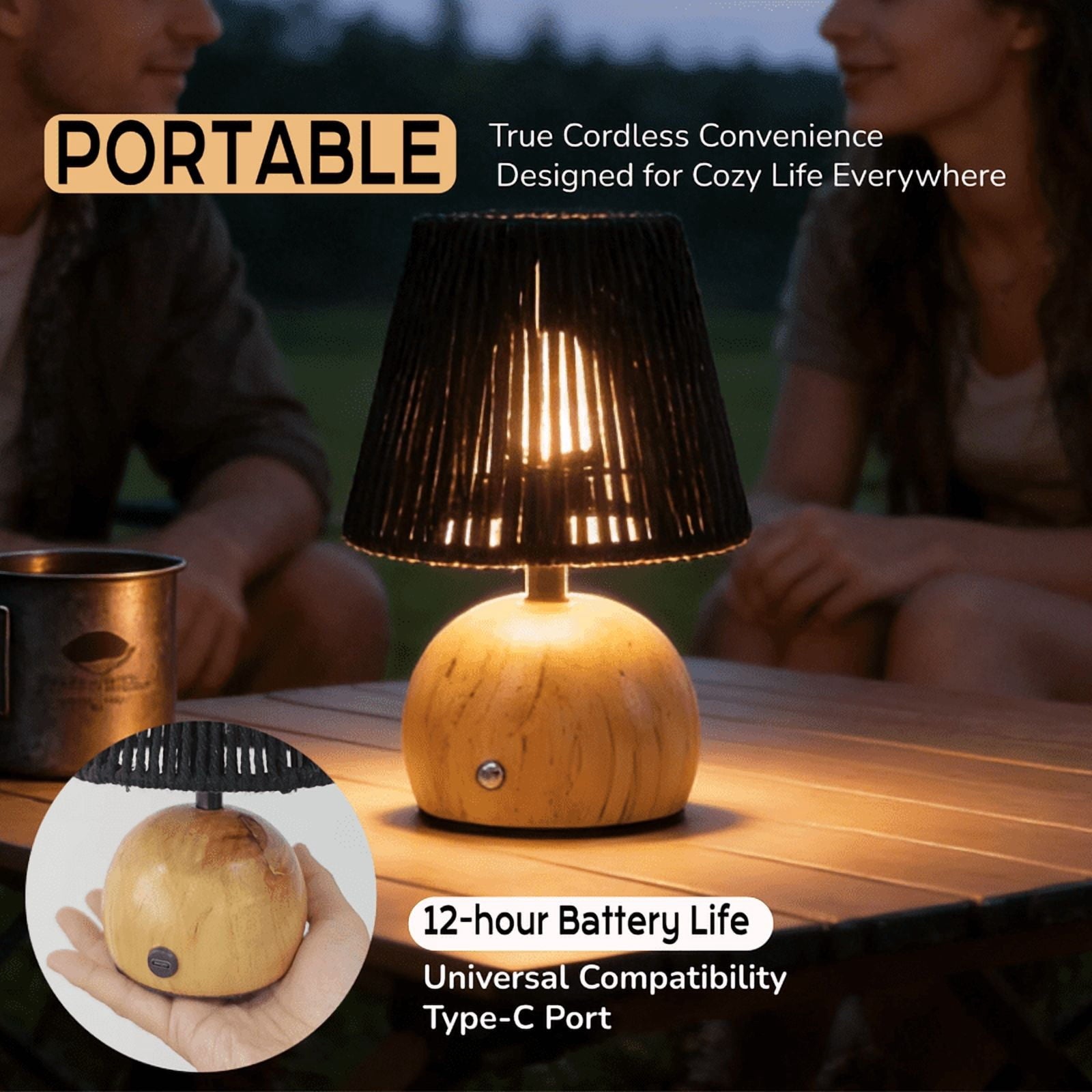 Cozylumi™ Boho Cordless Table Lamp, Rechargeable Touch Control Dimmable Night Light