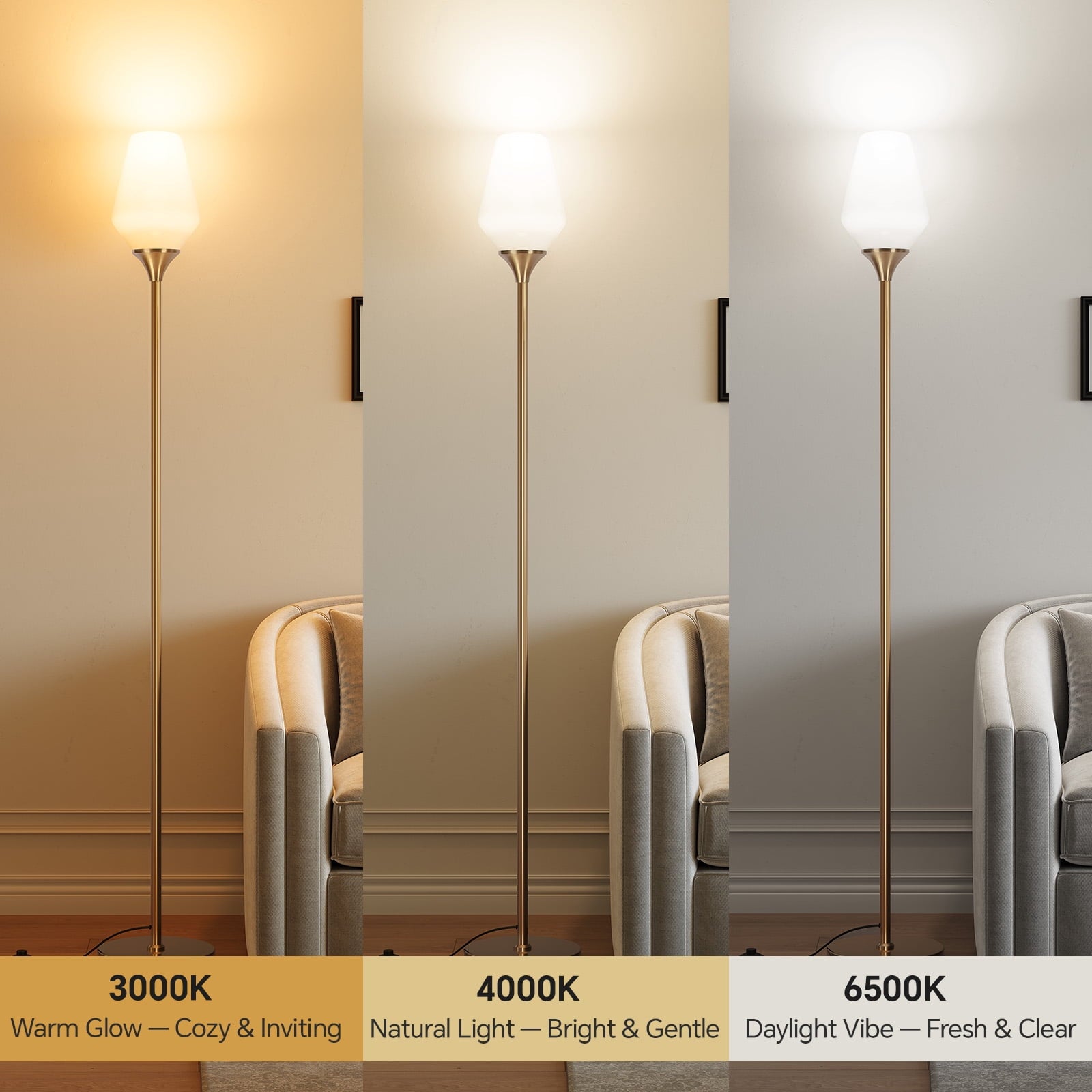 Cozylumi™ Gold Floor Lamp, 69" Standing Lamps for Living Room 3 Color Dimmable Tall