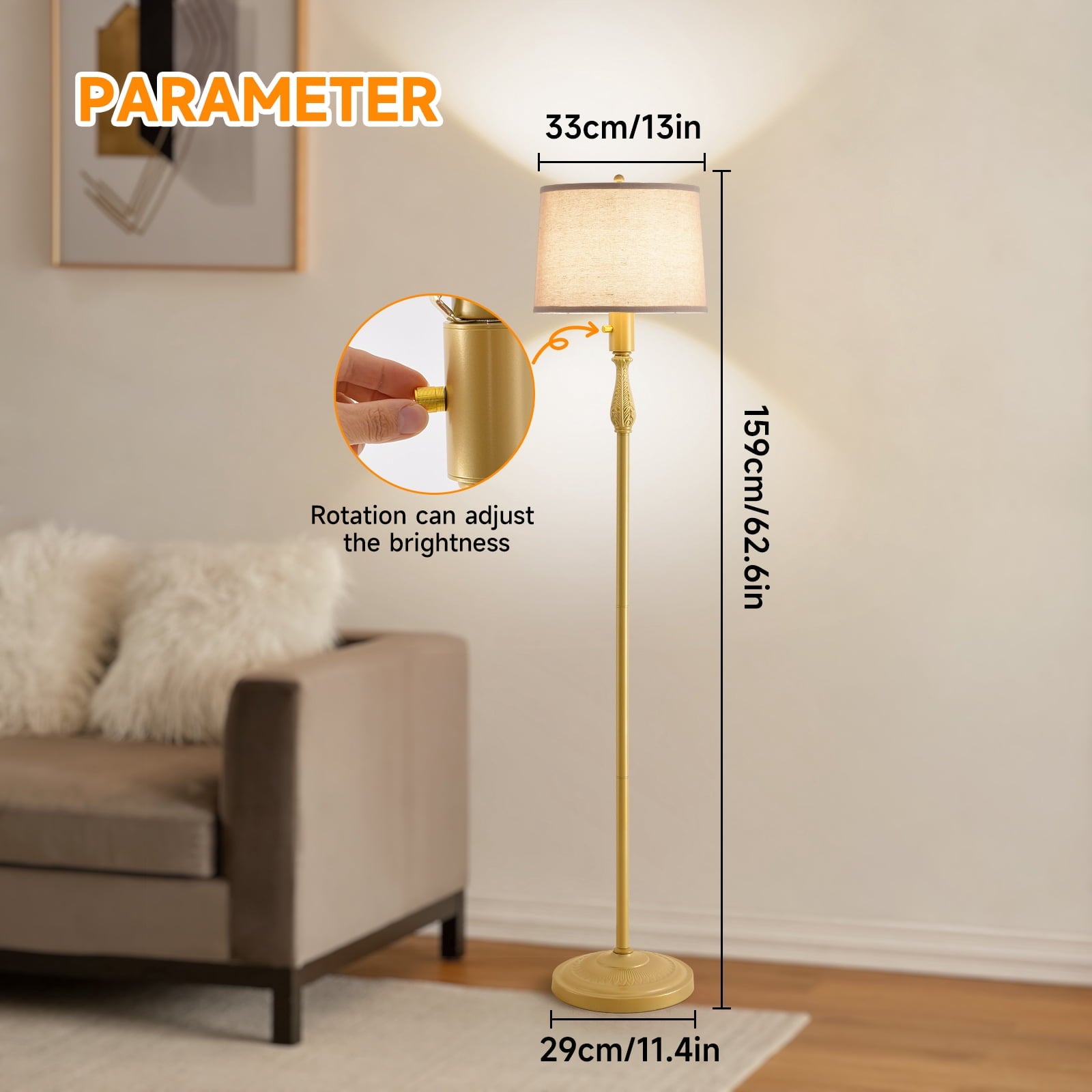 Cozylumi™ Floor Lamp for Living Room,Bedroom,Gold Dimmable Standing Lamp Mid Century