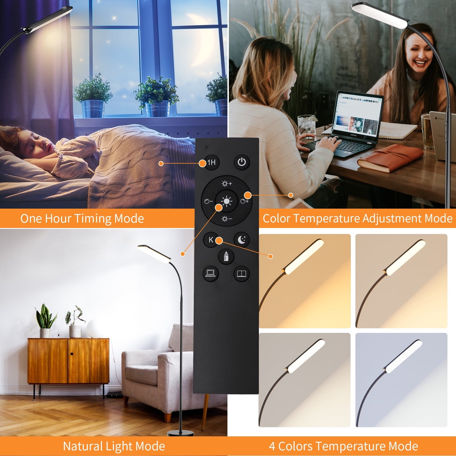 Cozylumi™ 69" Gooseneck Floor Lamp, 18W 1800LM & 3CCT, Dimmable 4 Color Temperatures