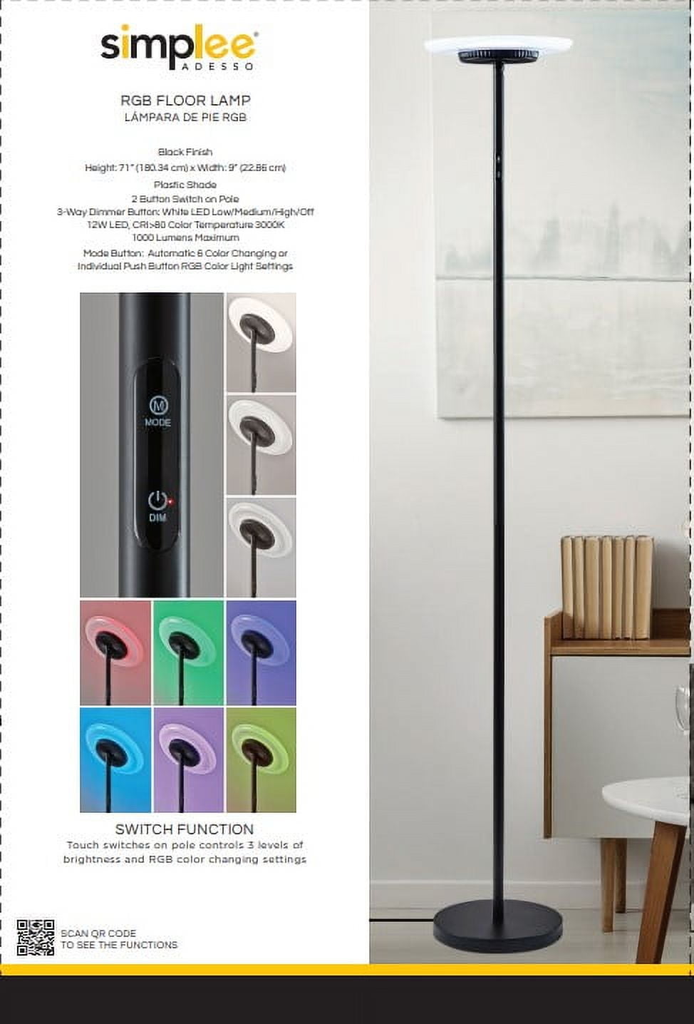 Cozylumi™ Simplee Brand RGB Black Floor Lamp, 6 Different Automatic Color Change