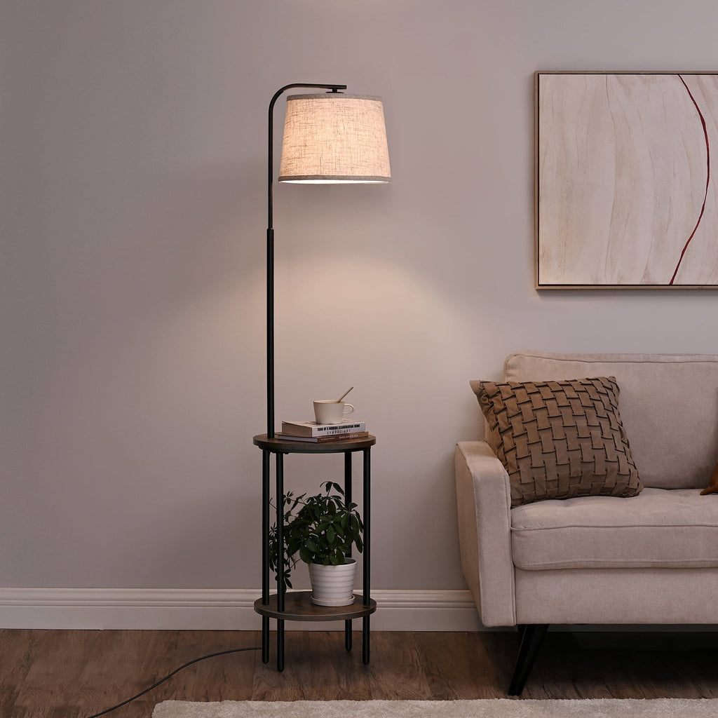 Cozylumi™ DEWENWILS Floor Lamp with Table for Living Room, 62in Rustic Farmhouse Wooden