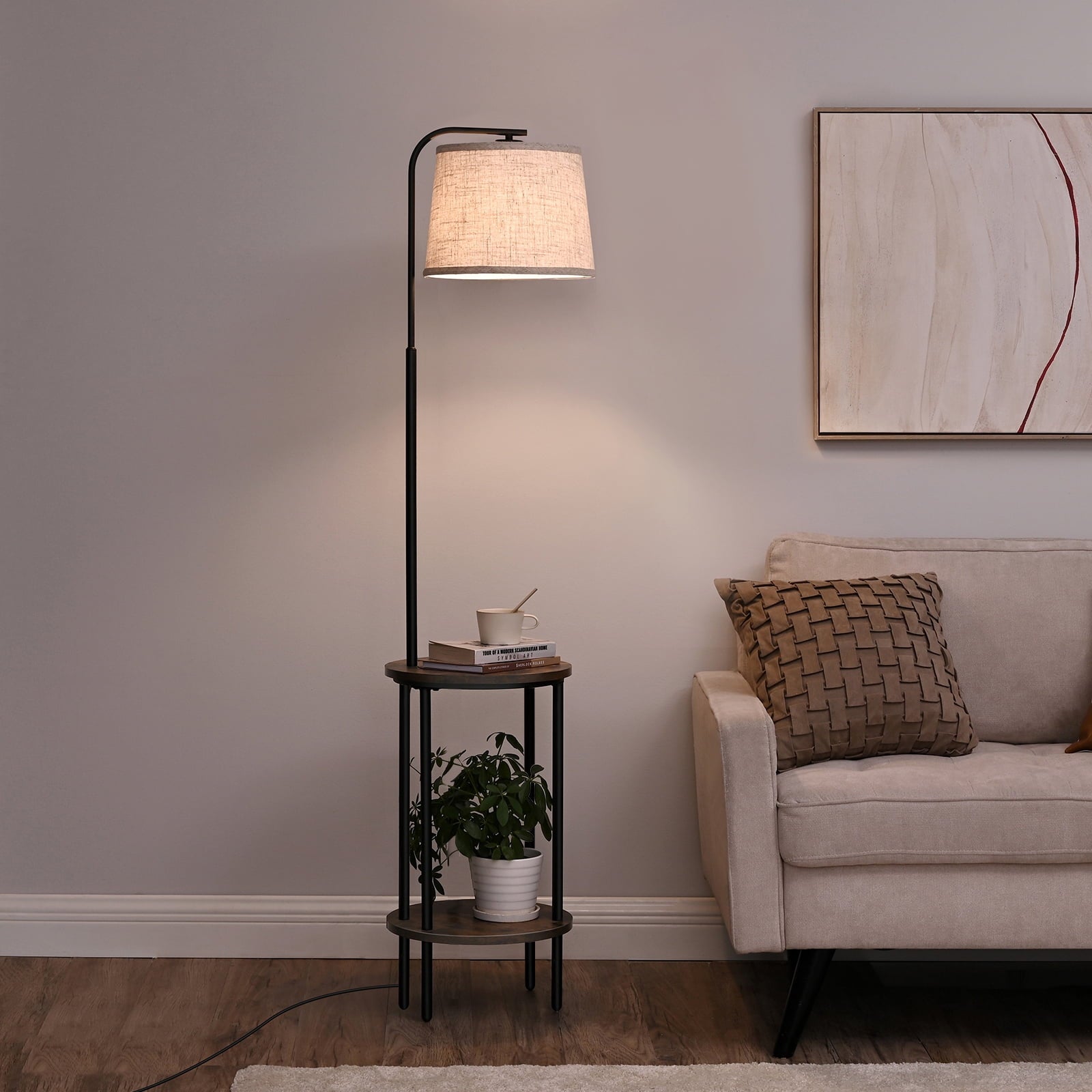 Cozylumi™ DEWENWILS Floor Lamp with Table for Living Room, 62in Rustic Farmhouse Wooden