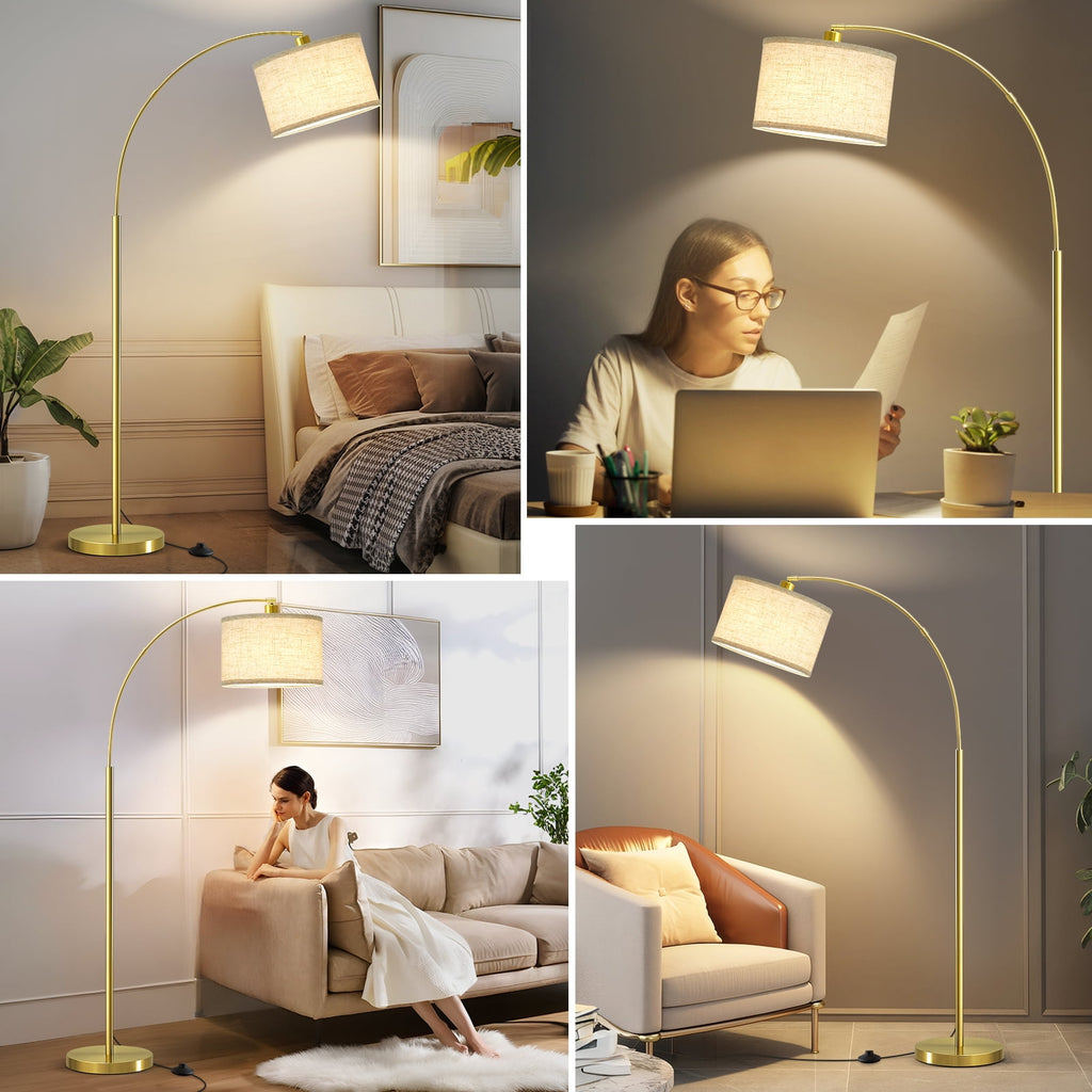 Cozylumi™ Gold Modern Arc Floor Lamp, Tall Pole Lamp with On/Off Foot Switch