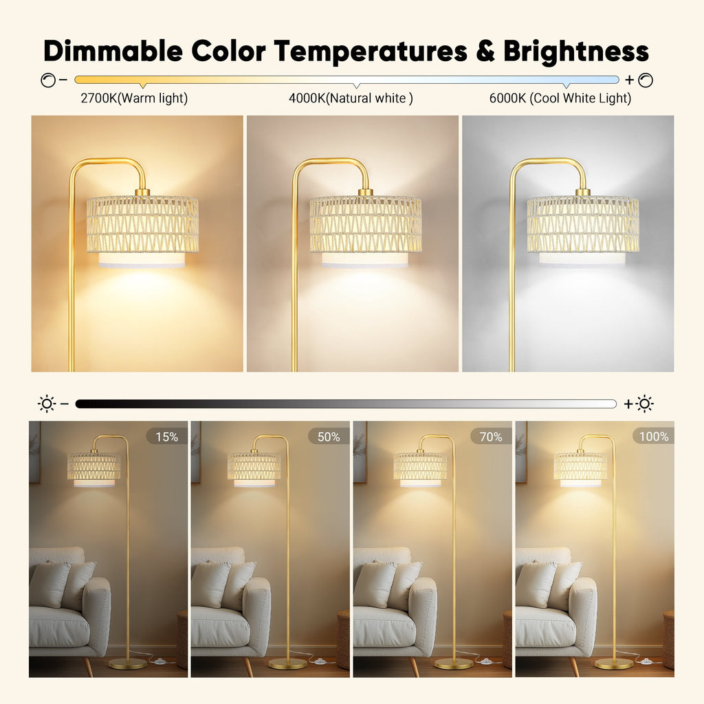 Cozylumi™ Beige Floor Lamp with 3 Color Temperatures, Farmhouse Tall Lamp for Living