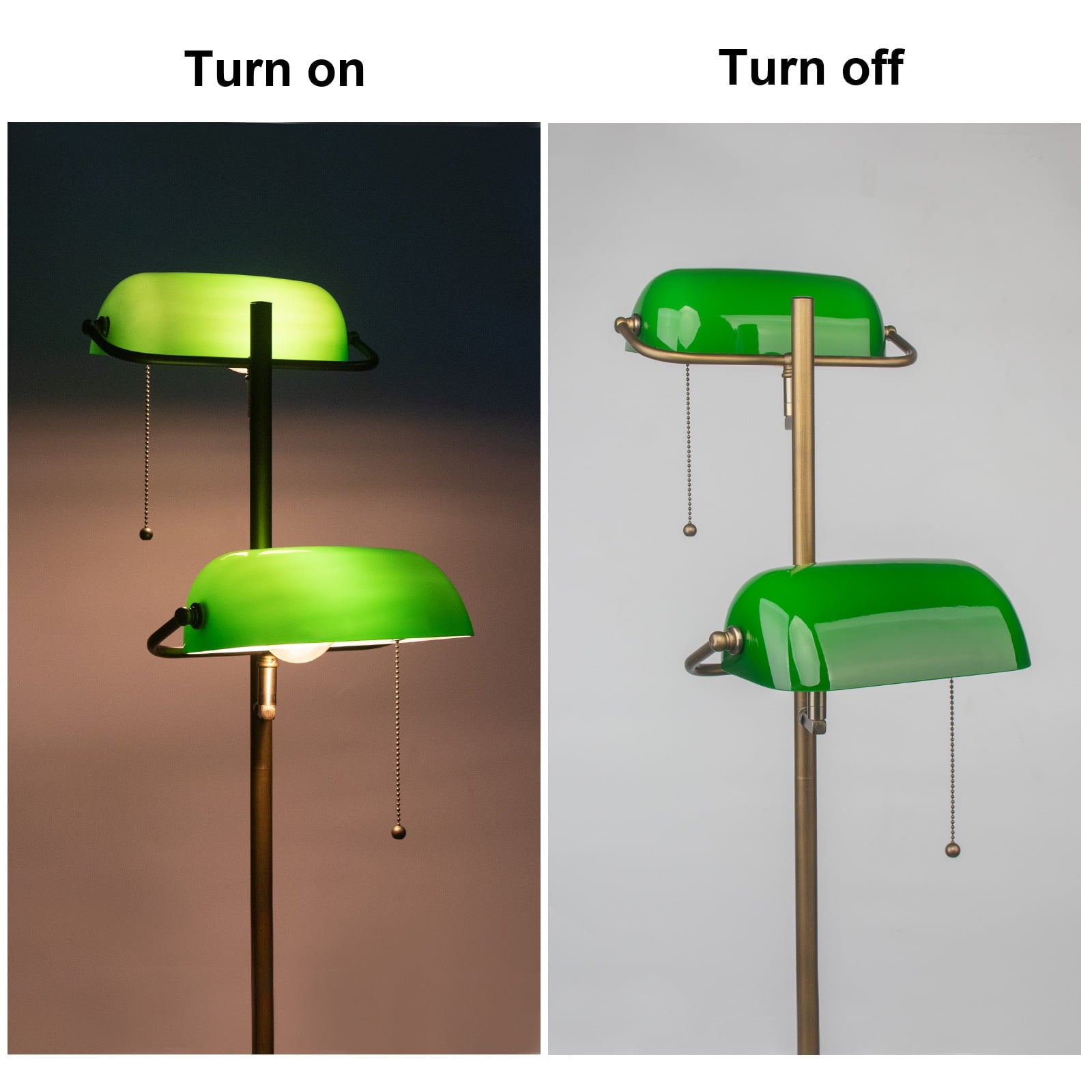 Cozylumi™ Novaretro Vintage Green Glass Bankers Floor Lamp with Adjustable Arm & Pull