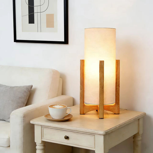 Cozylumi™ 14-Inch Natural Wood Uplight Table Lamp with Linen Shade